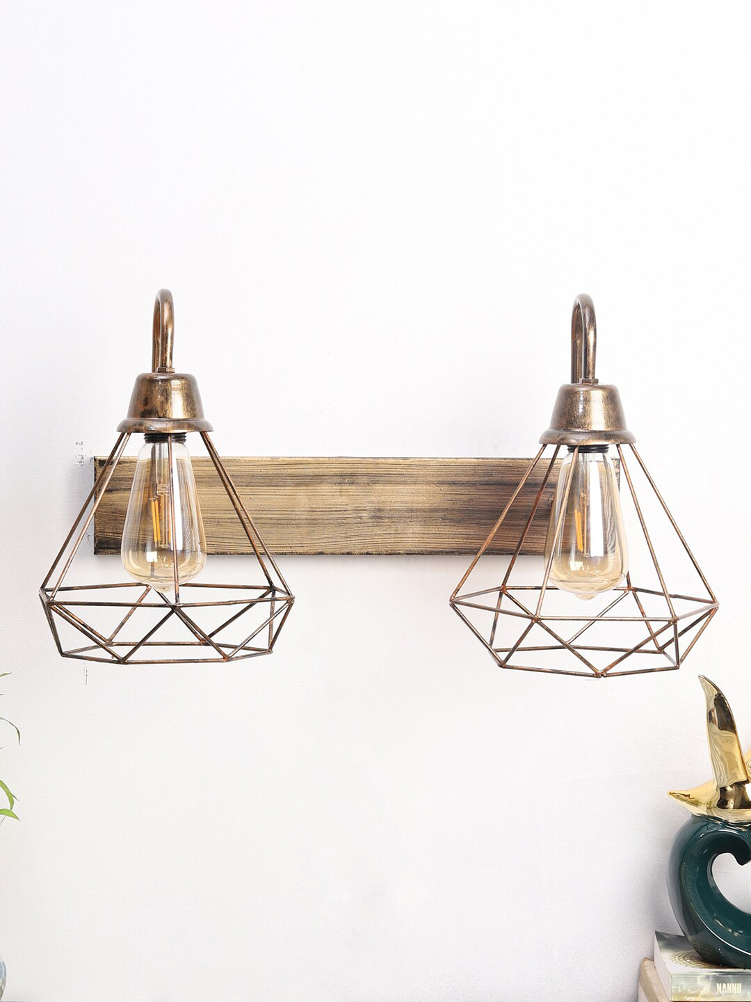 Foziq Brown and Silver Toned Triangle Wall Lamps