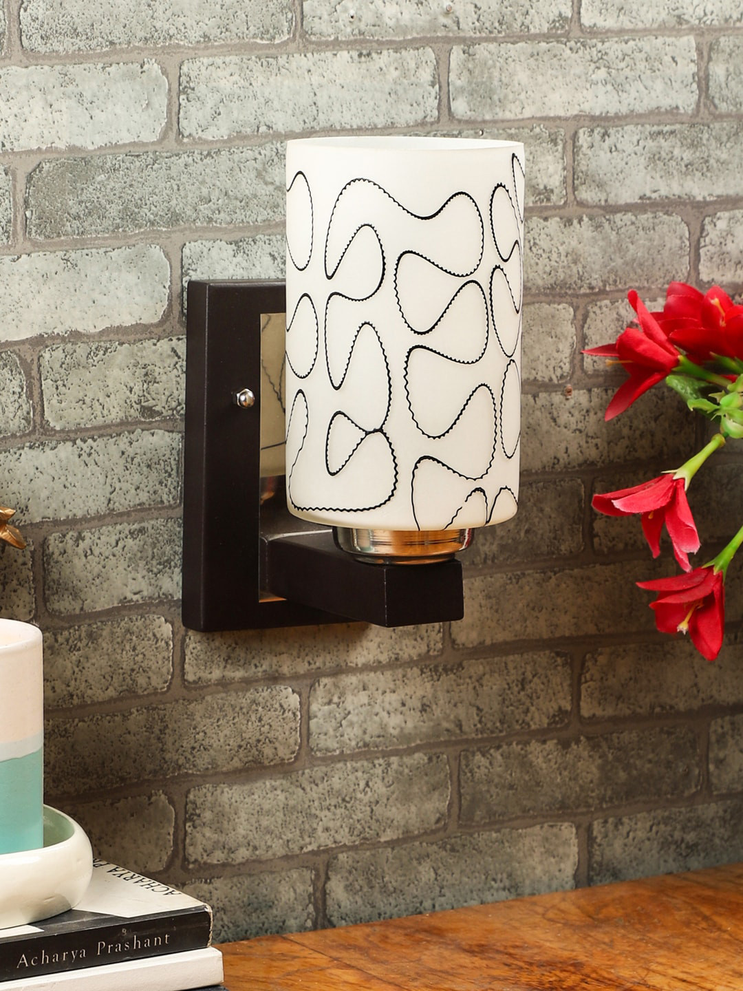 Foziq Black & White Printed Cylindrical Wall Lamp