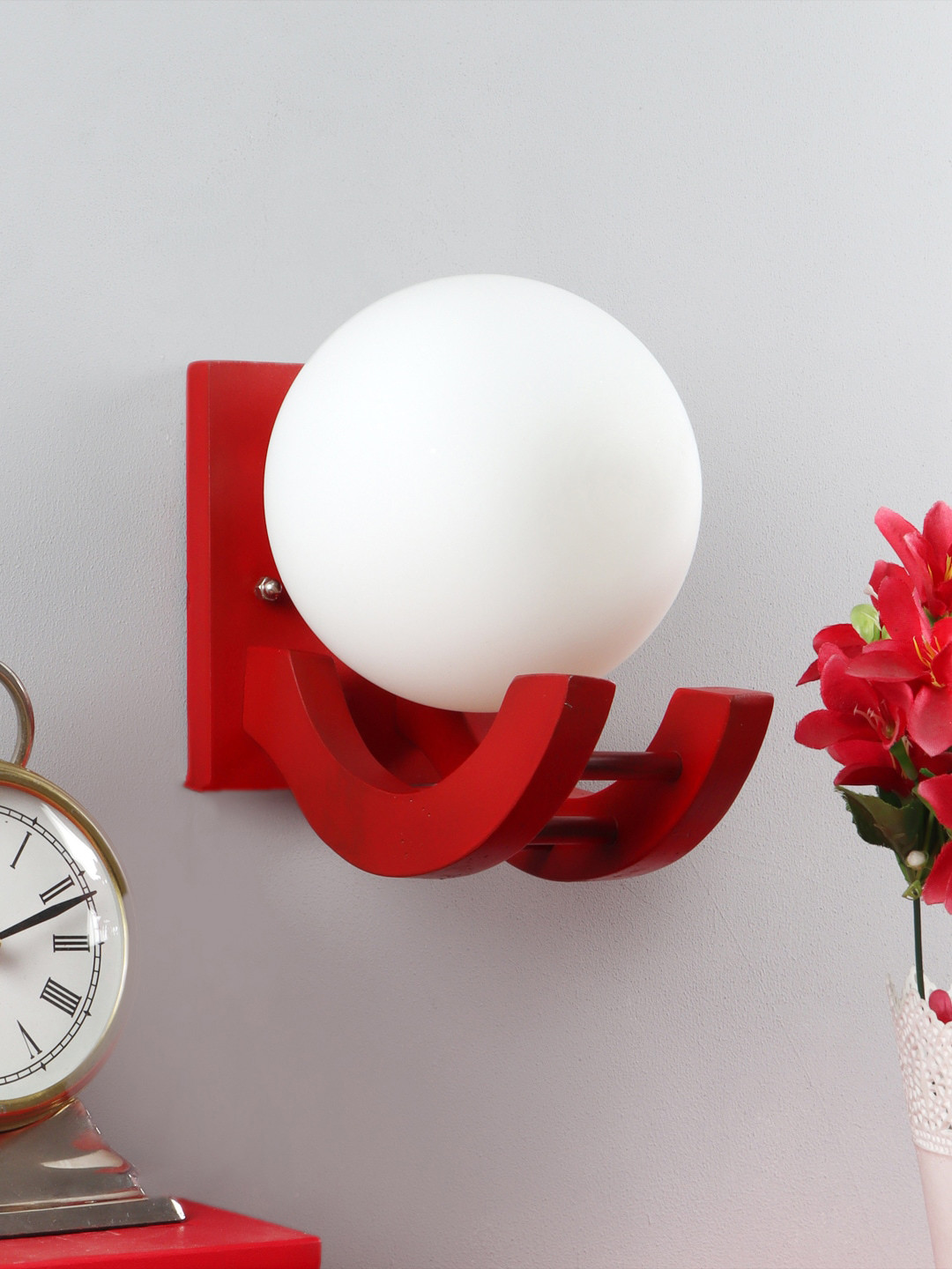 Foziq Unisex Red Wooden Spherical Wall Lamps