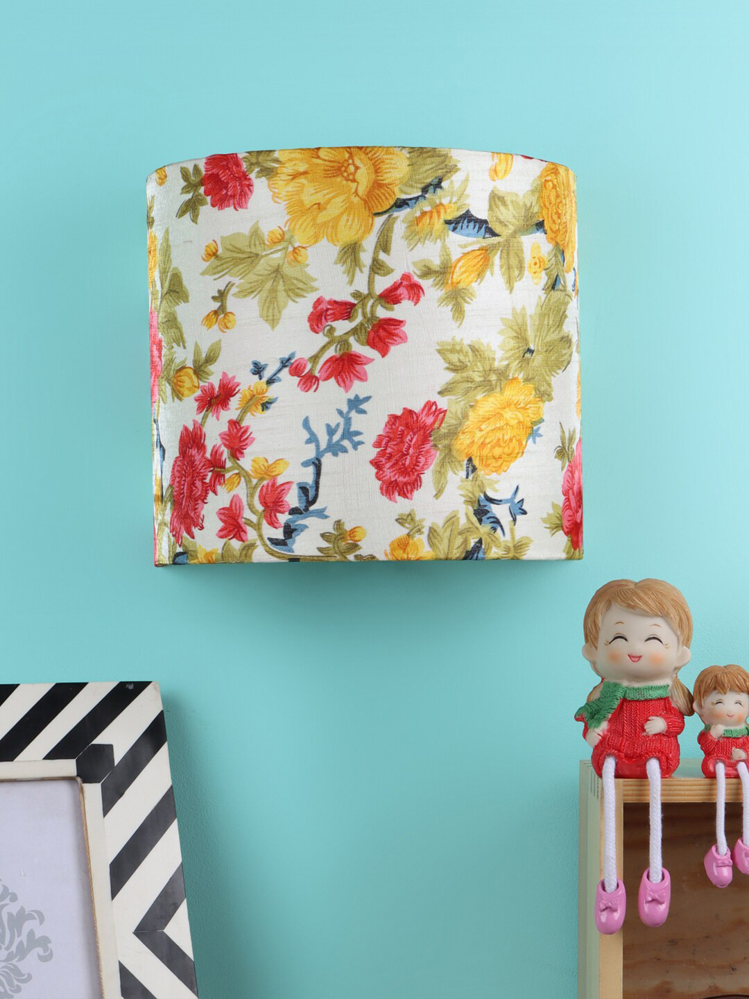 Foziq Yellow & Red Floral Printed Wall Lamp