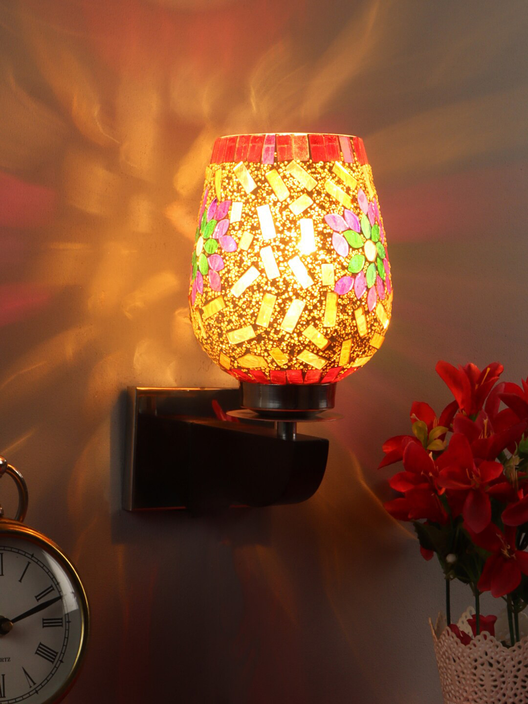 Foziq Brown Traditional Mosaic Wall Lamp