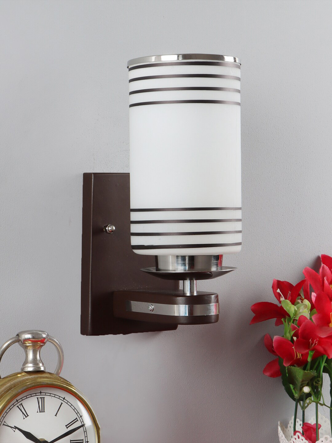 Foziq Brown and Silver Wooden Wall Lamps
