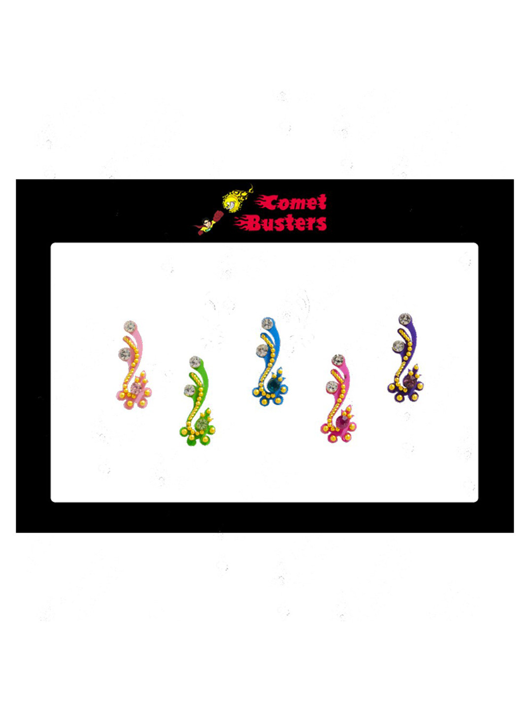 Comet Busters 5 Pcs Beaded Reusable Designer Bindis - Multicoloured