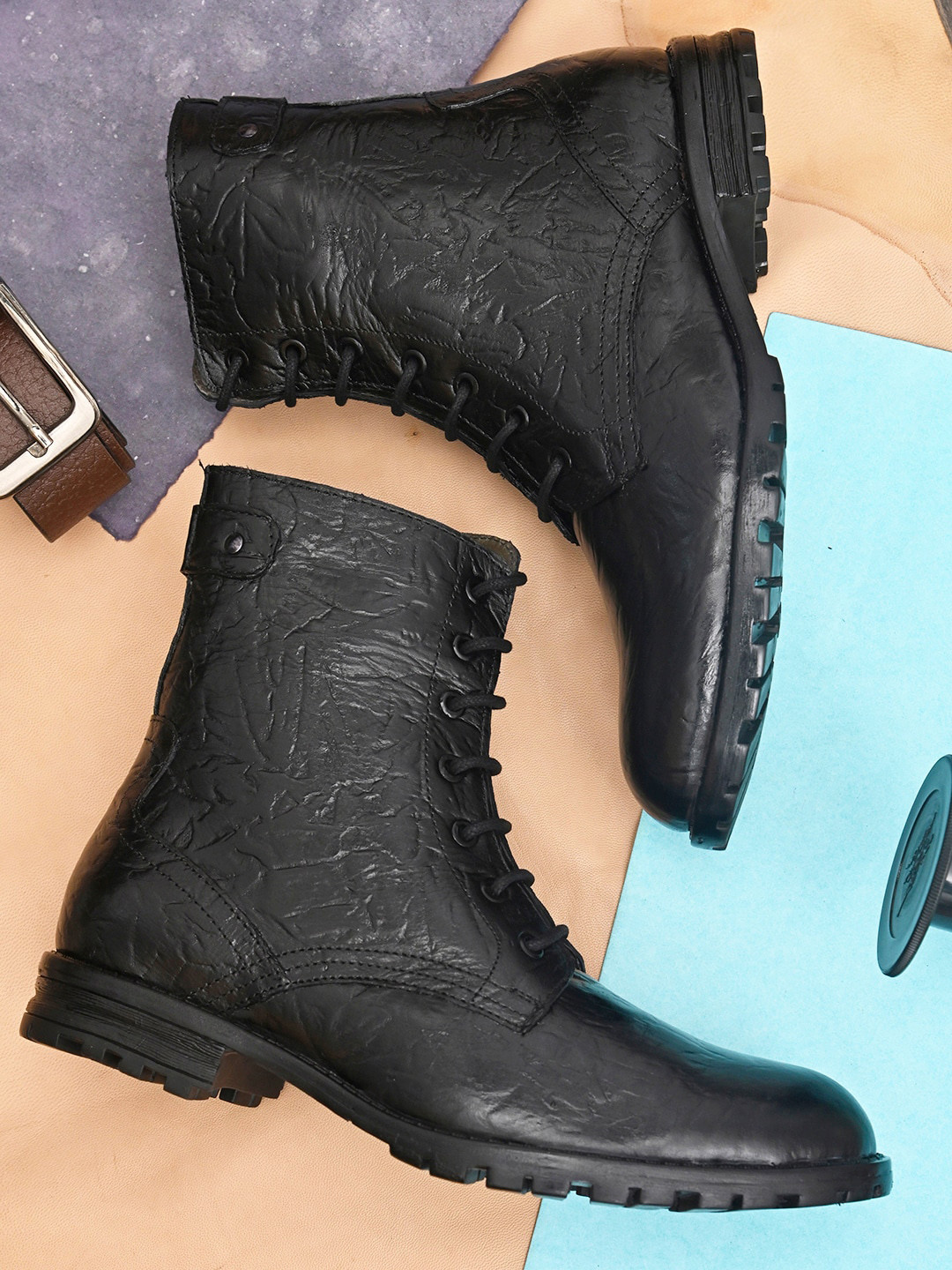 Hirels Men Leather Textured Desert Boots