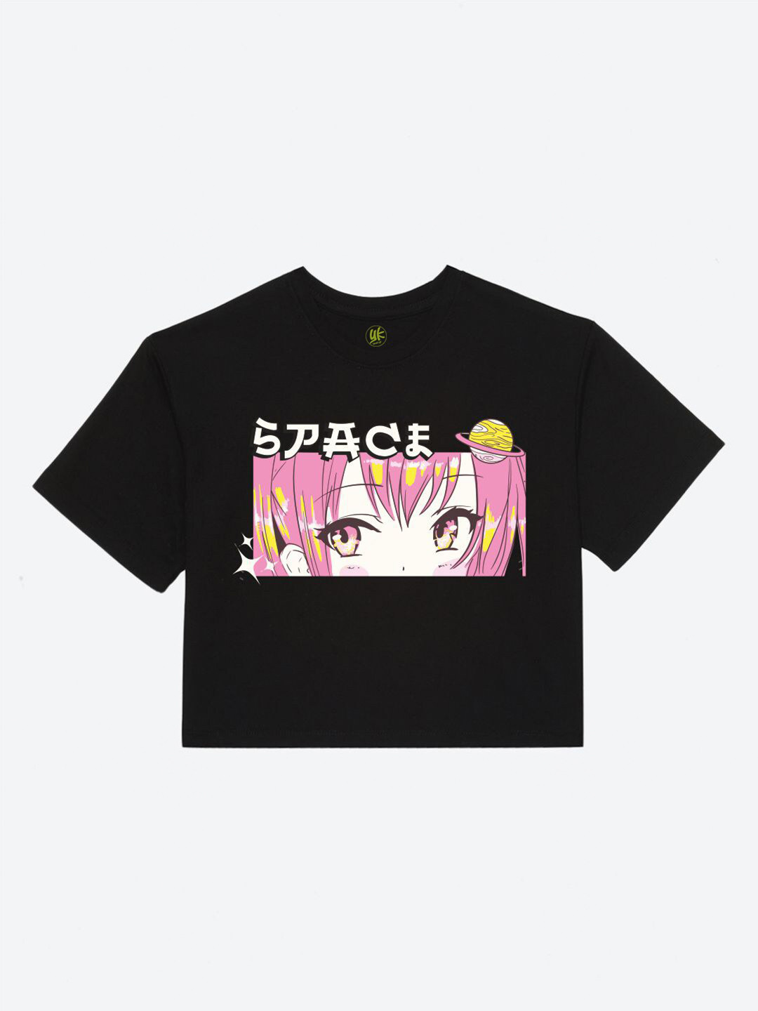 YK Girls Black & Pink Anime Girl Printed Boxy T-shirt