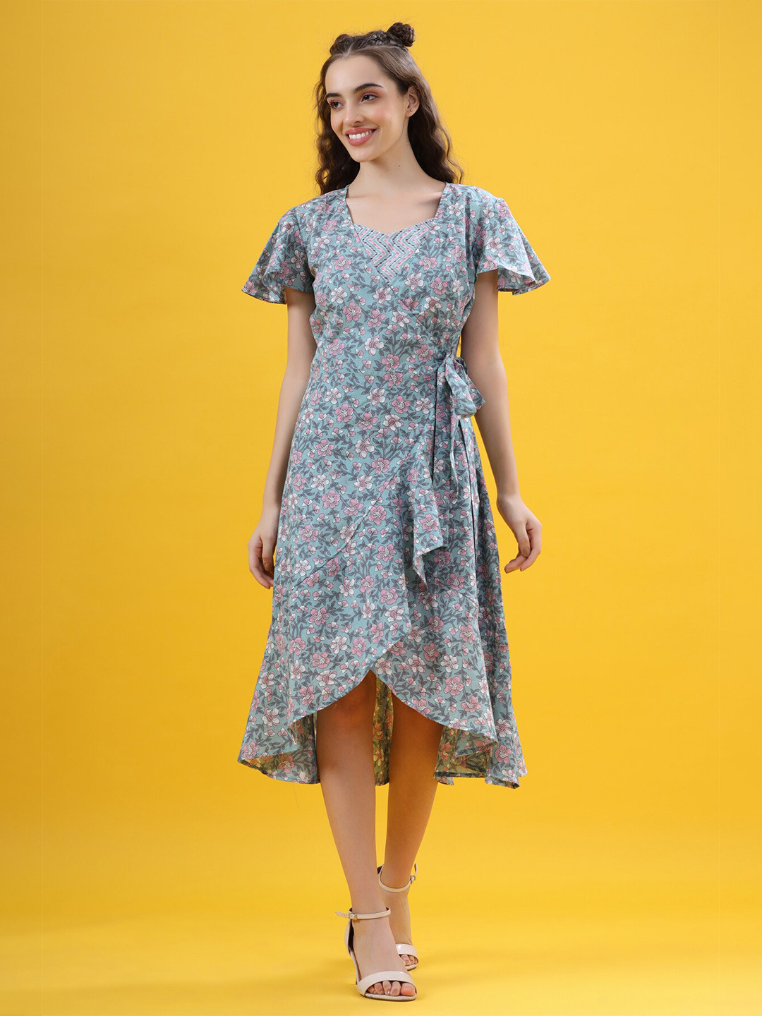 JISORA Blue Floral Midi Dress