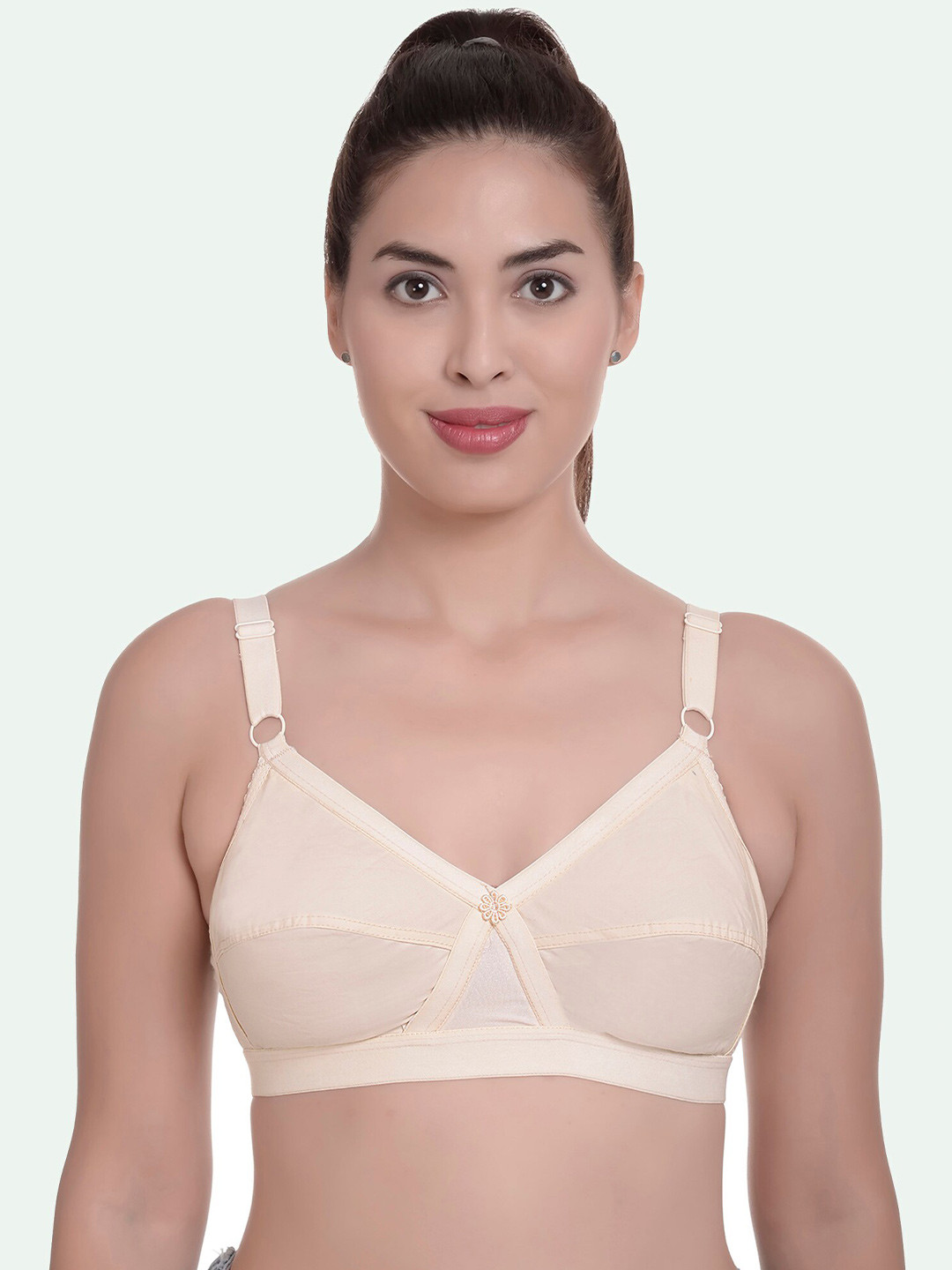 AROUSY Women Beige Solid Non Padded Cotton Bra