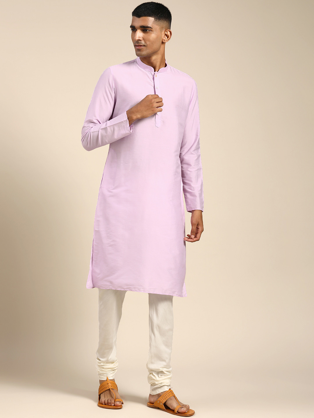KISAH Men Lavender Solid Kurta with Churidar