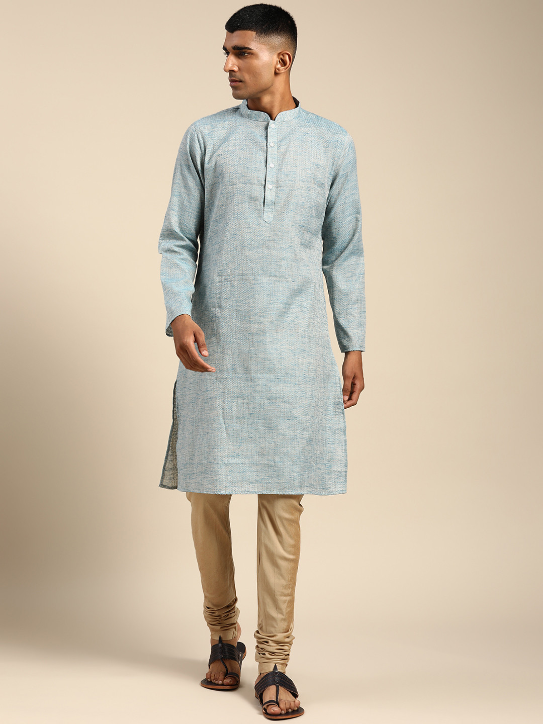 KISAH Men Blue Woven Design Kurta with Churidar