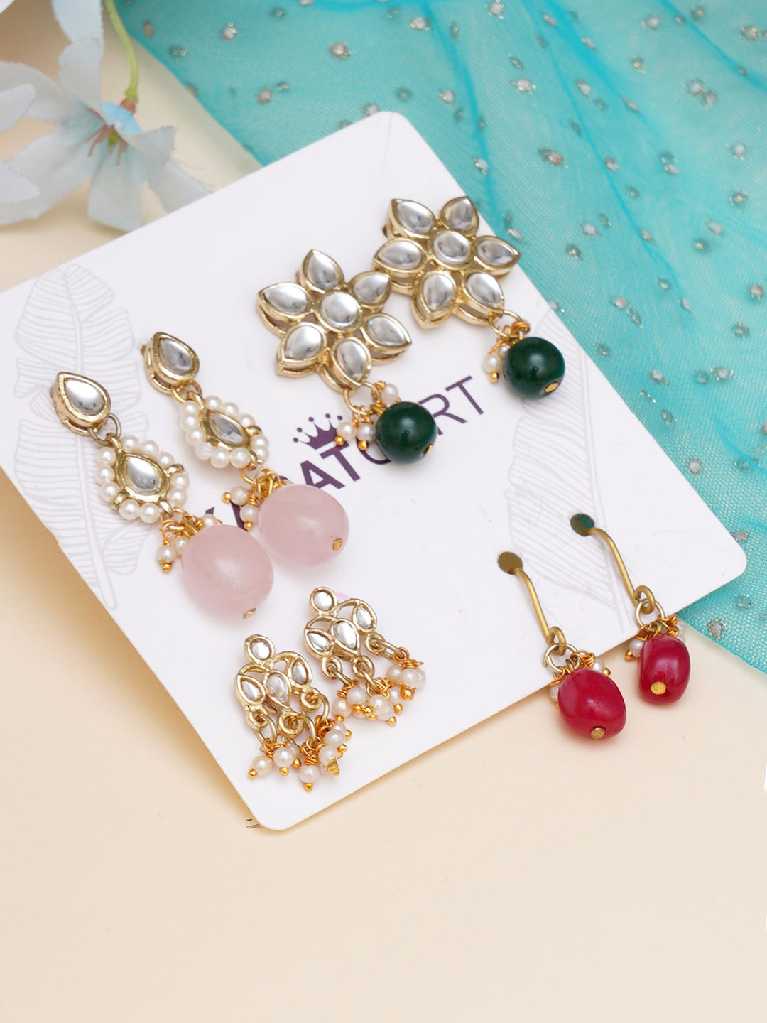 KARATCART Set Of 4 Classic Drop Earrings