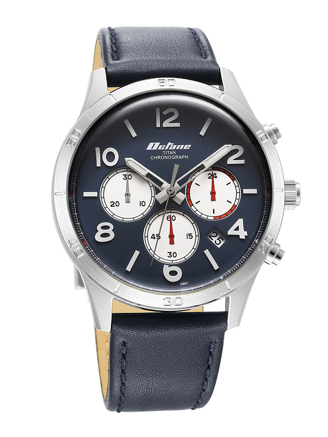 Titan Men Silver-Toned Dial & Blue Stainless Steel Straps Analogue Watch 90153SL01