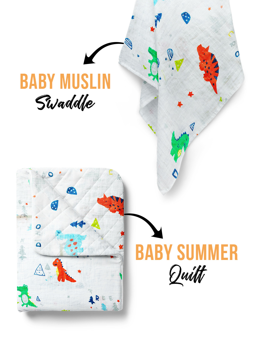 Moms Home Organic Cotton Soft Baby Muslin Swaddle & AC Quilt Combo Dinopark - 2 Items
