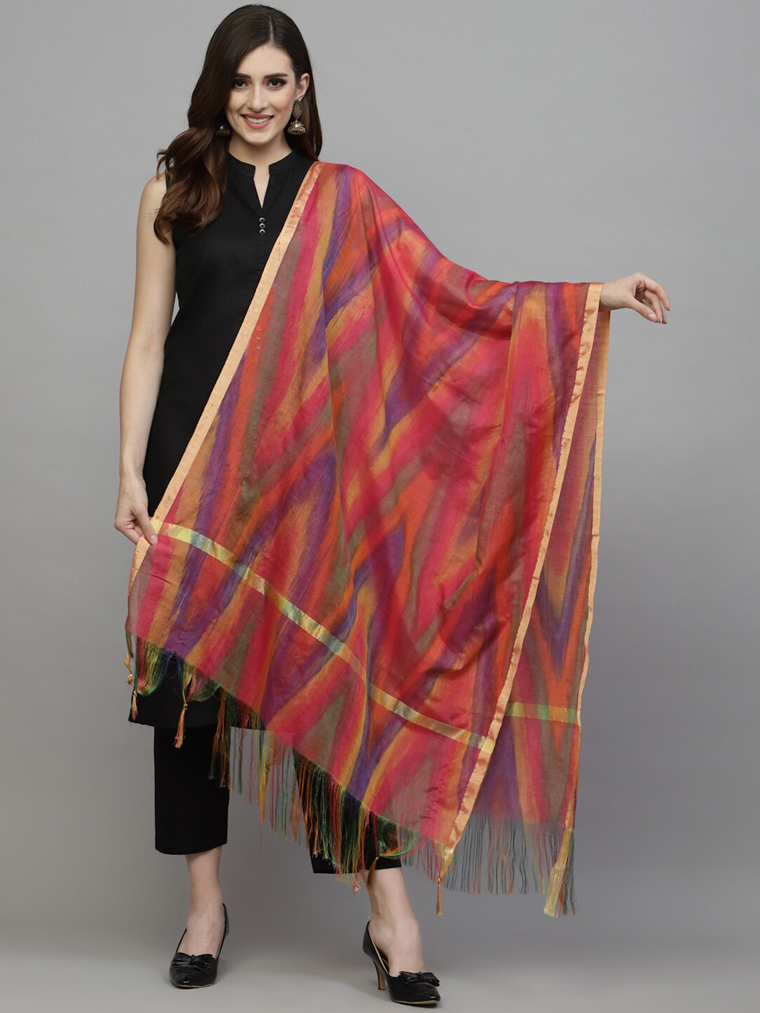 Stylum Women Pink & Purple Woven Design Dupatta
