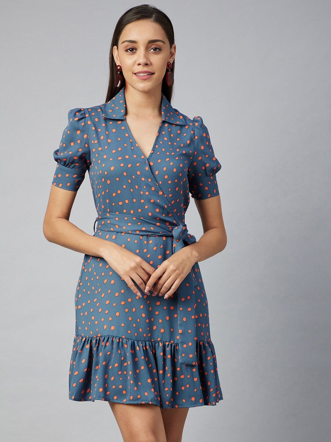 StyleStone Women Navy Blue Abstract Crepe Dress