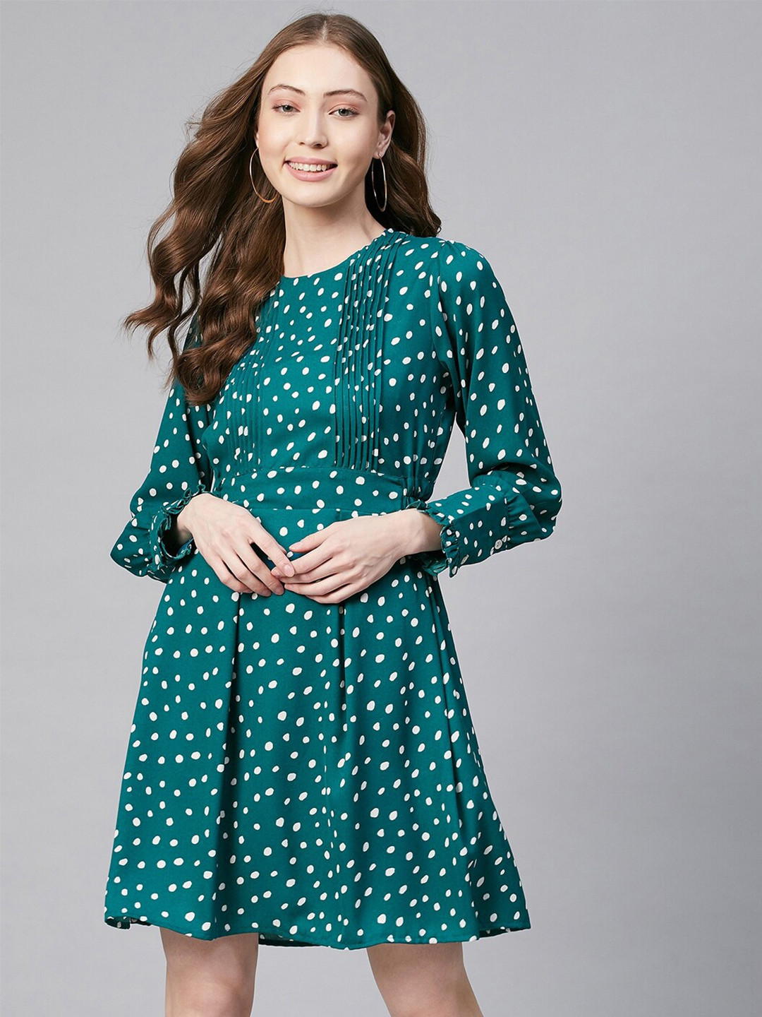 StyleStone Green Polka Dots Dress