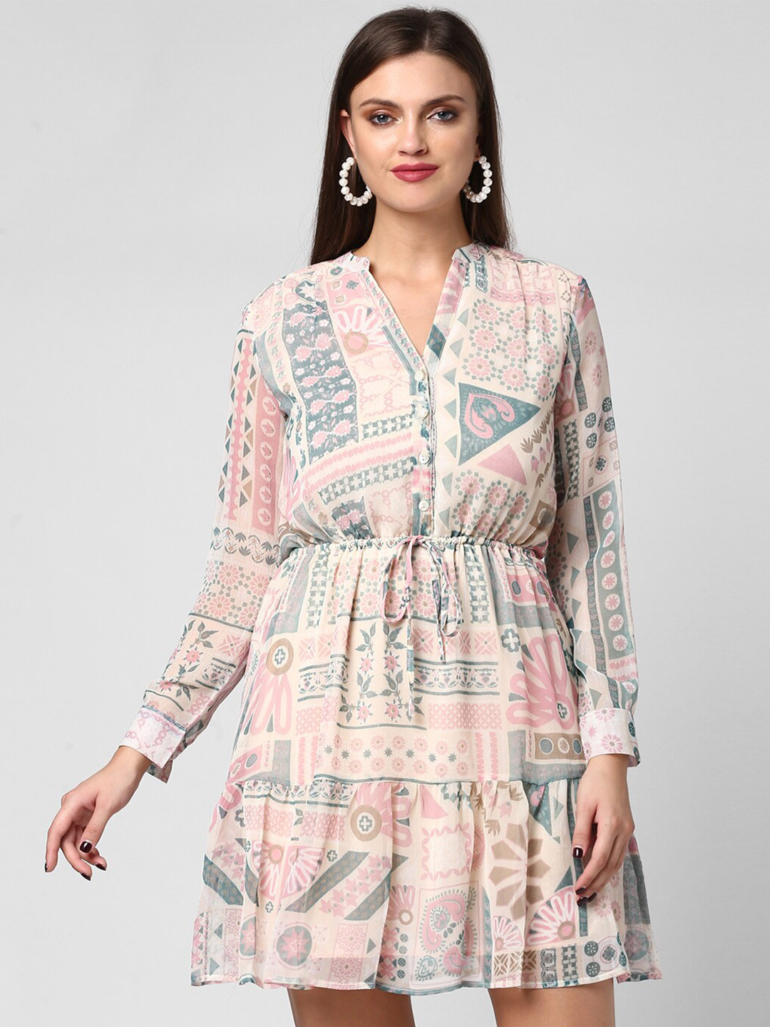 StyleStone Women  Pink Floral Chiffon Dress