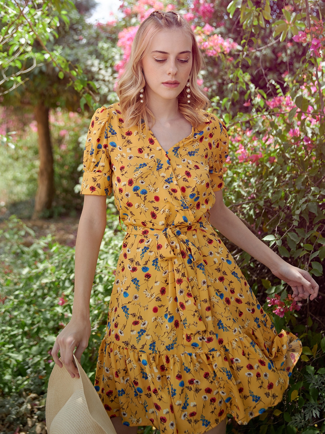 Buy StyleStone Women Yellow Blue Floral Printed Wrap Dress Dresses for Women 20052024 Myntra