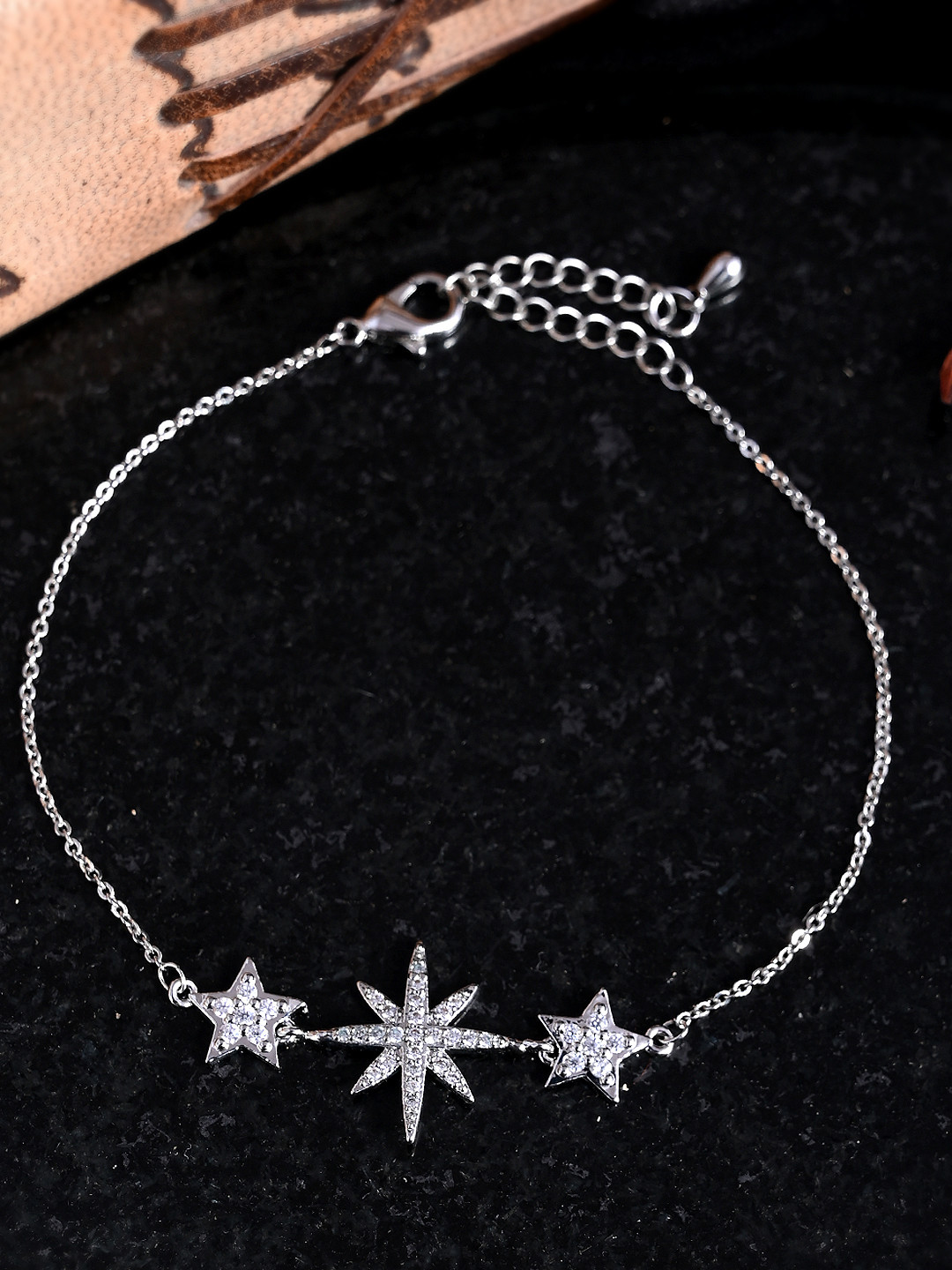 AQUASTREET Women Silver-Toned & White Starry design Silver-Plated Charm Bracelet