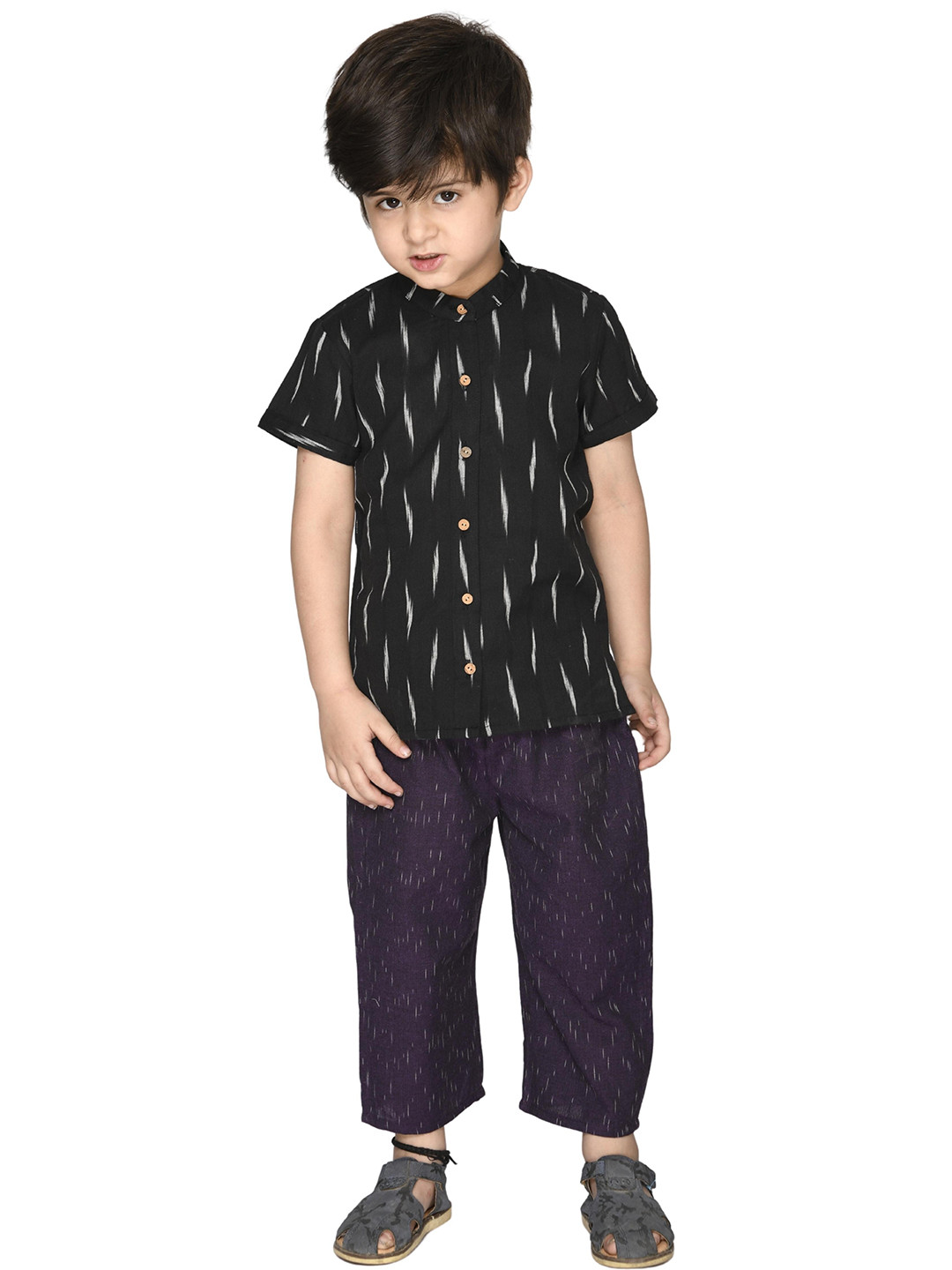 Tiny Bunnies Boys Black & Purple Pure Cotton Shirt with Trouser