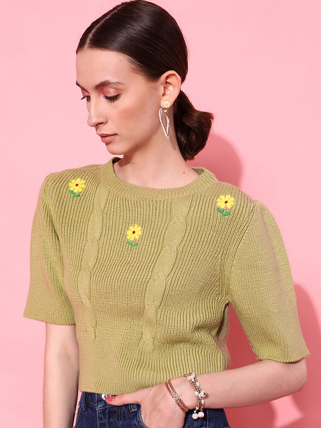 STREET 9 Women Green Floral Sweater