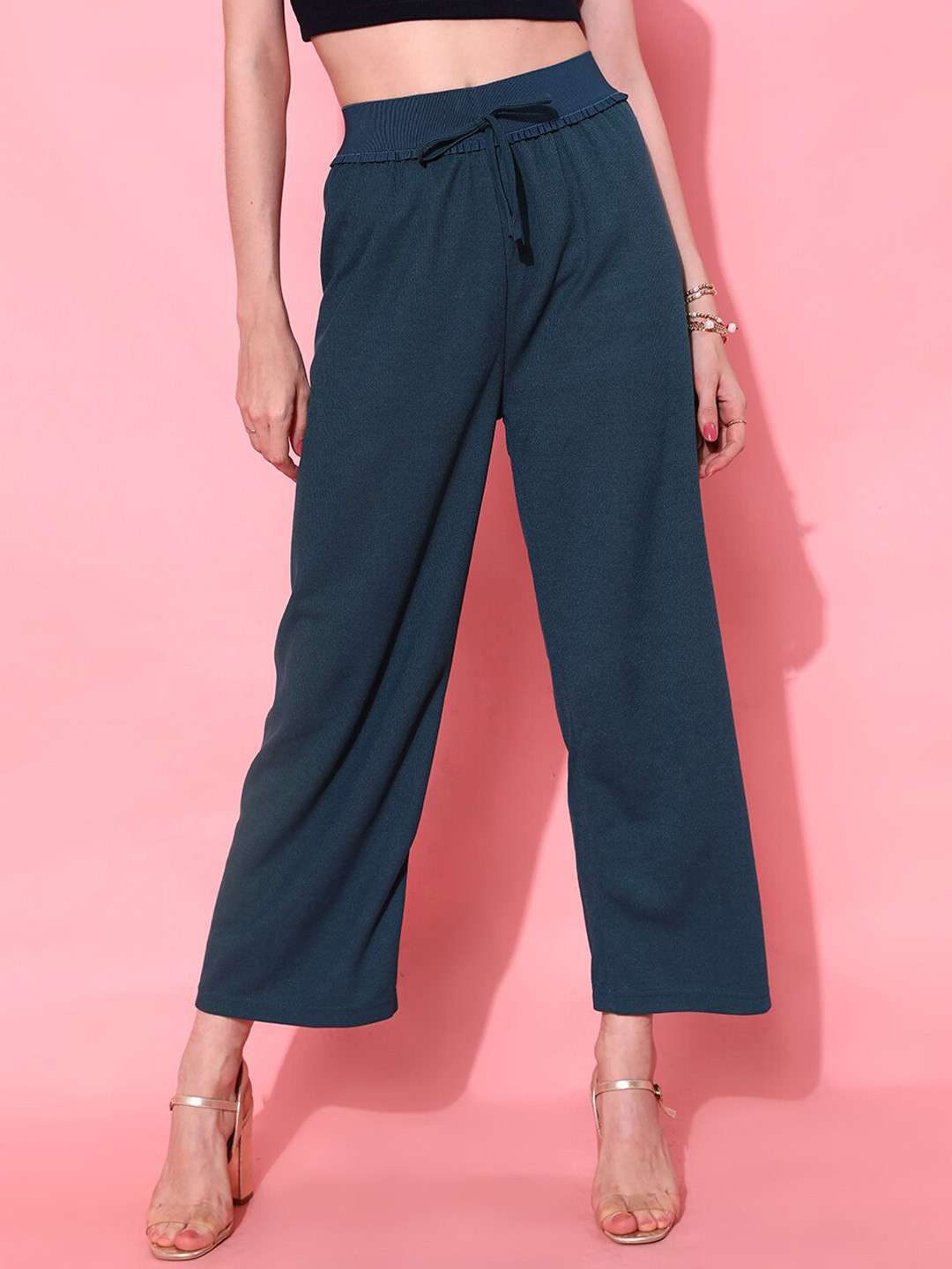 STREET 9 BASICS Women Deep Blue Solid Trousers