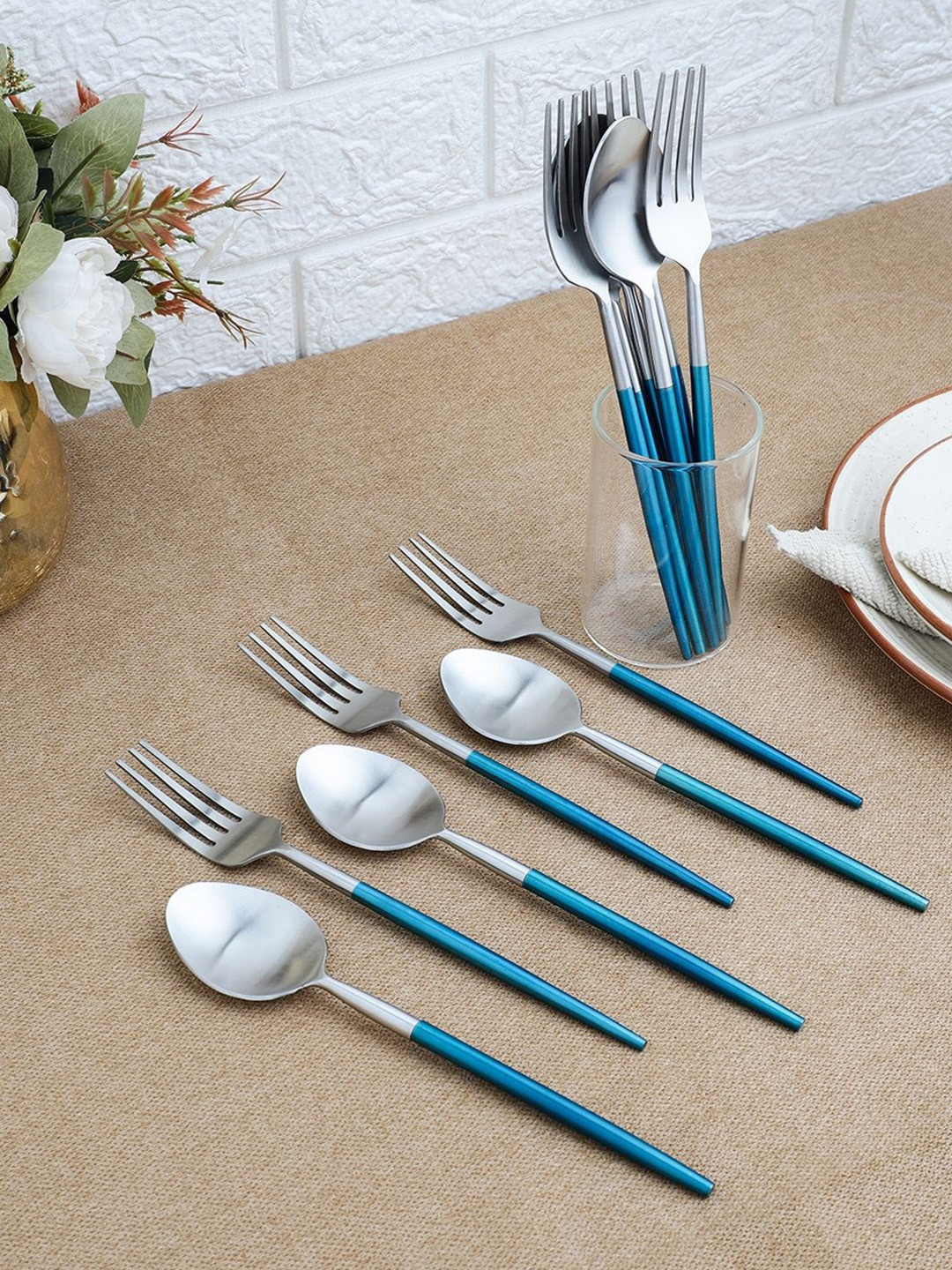 VarEesha 12 Piece Blue Stainless Steel Spoons & Forks Set