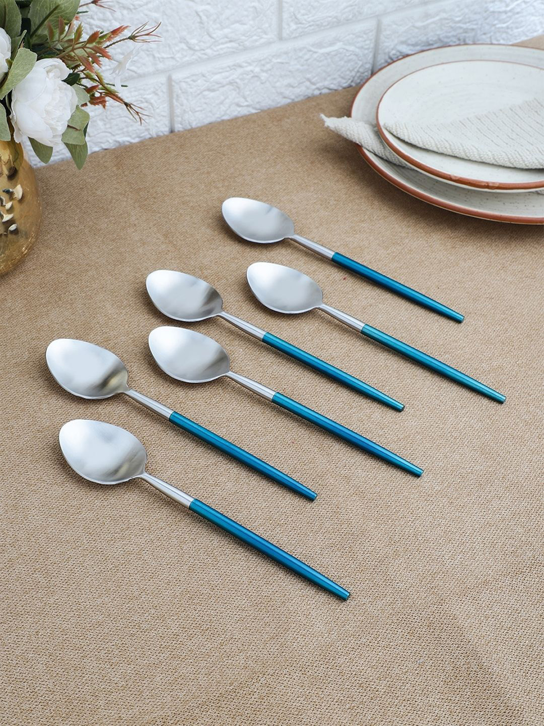 VarEesha Blue Set of 6 Stainless Steel Tea Spoon Cutlery