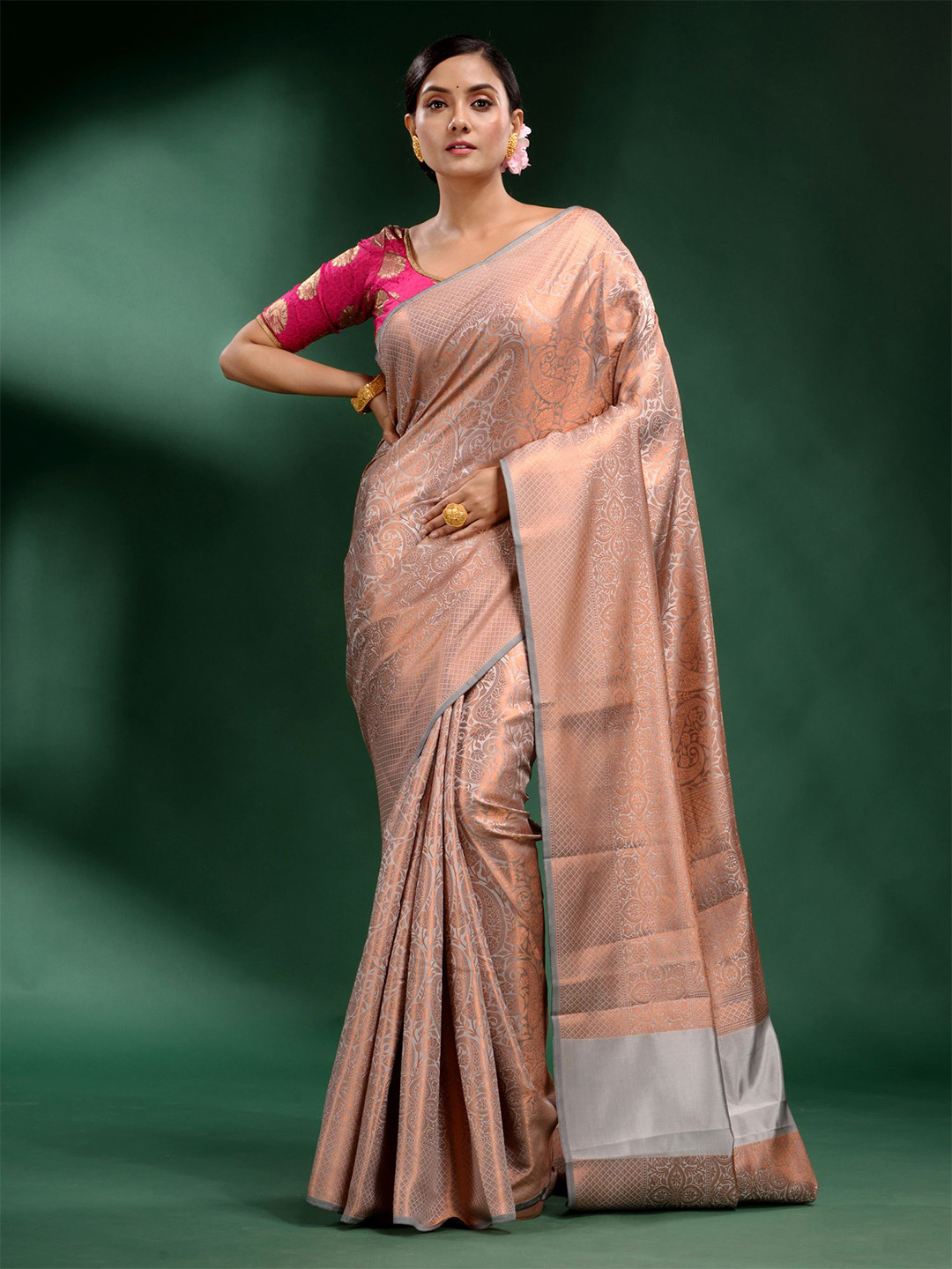 Charukriti Cream & Grey Woven Design Zari Silk Blend Saree