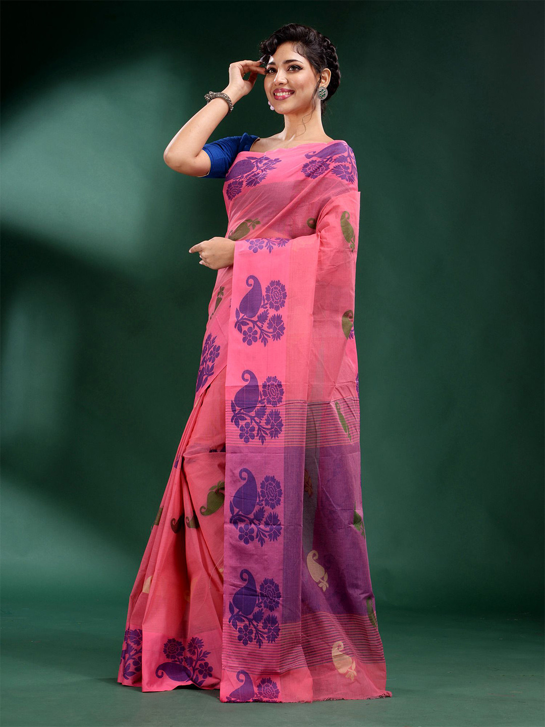 Charukriti Pink And Violet Woven Design Zari Pure Cotton Saree