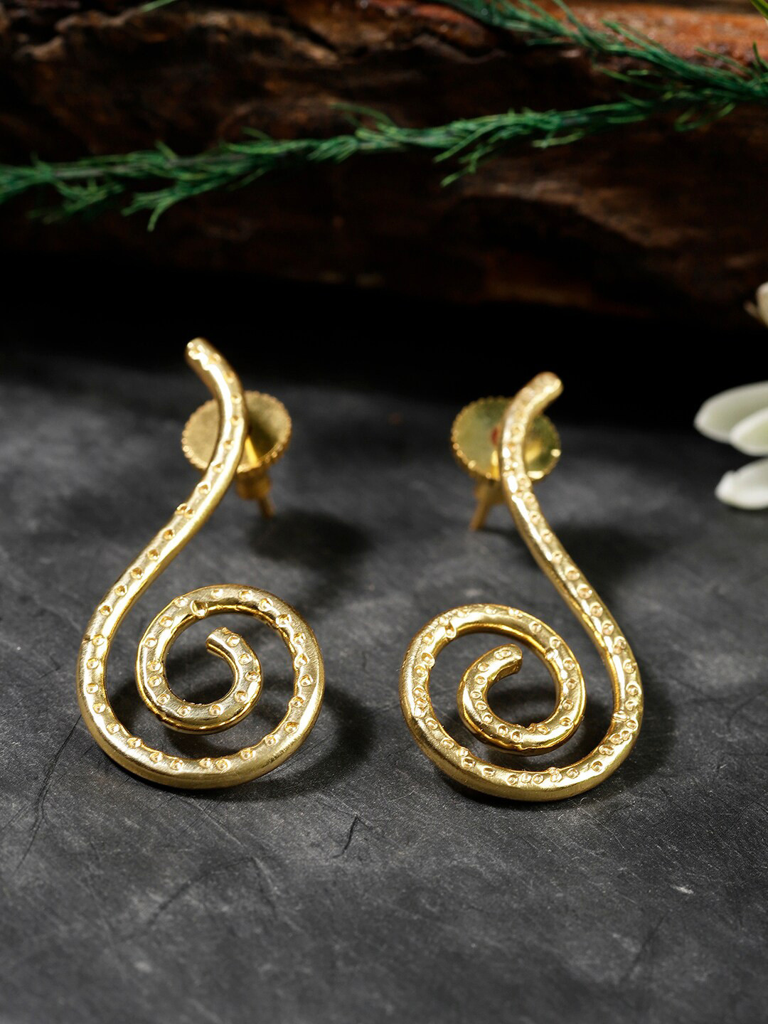 Berserk Women Gold Toned Gold Plated Long Spiral Studs