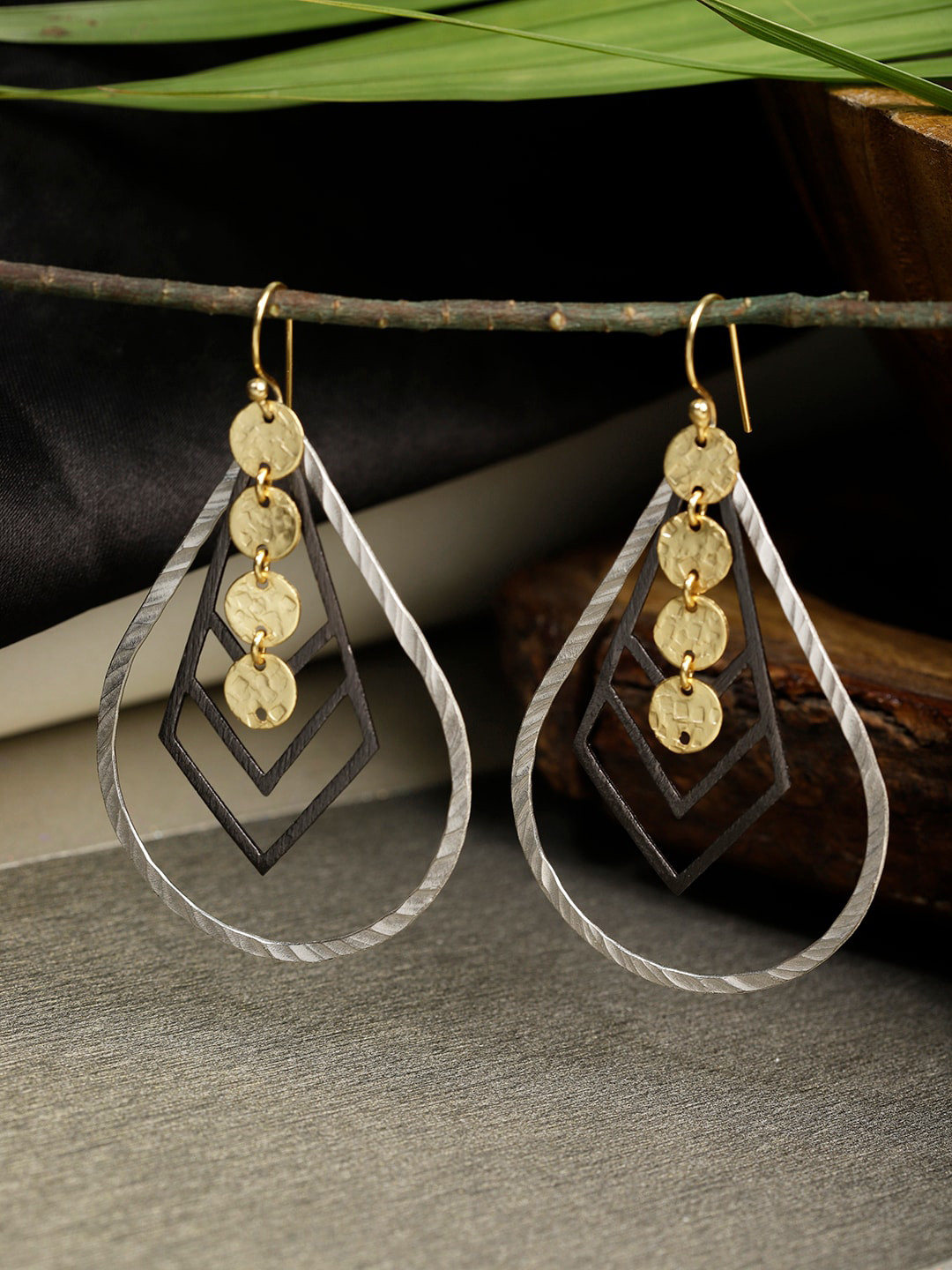 Berserk Women Gold And Silver Toned Gold-Silver Plated Teardrop Loops Drop Earrings