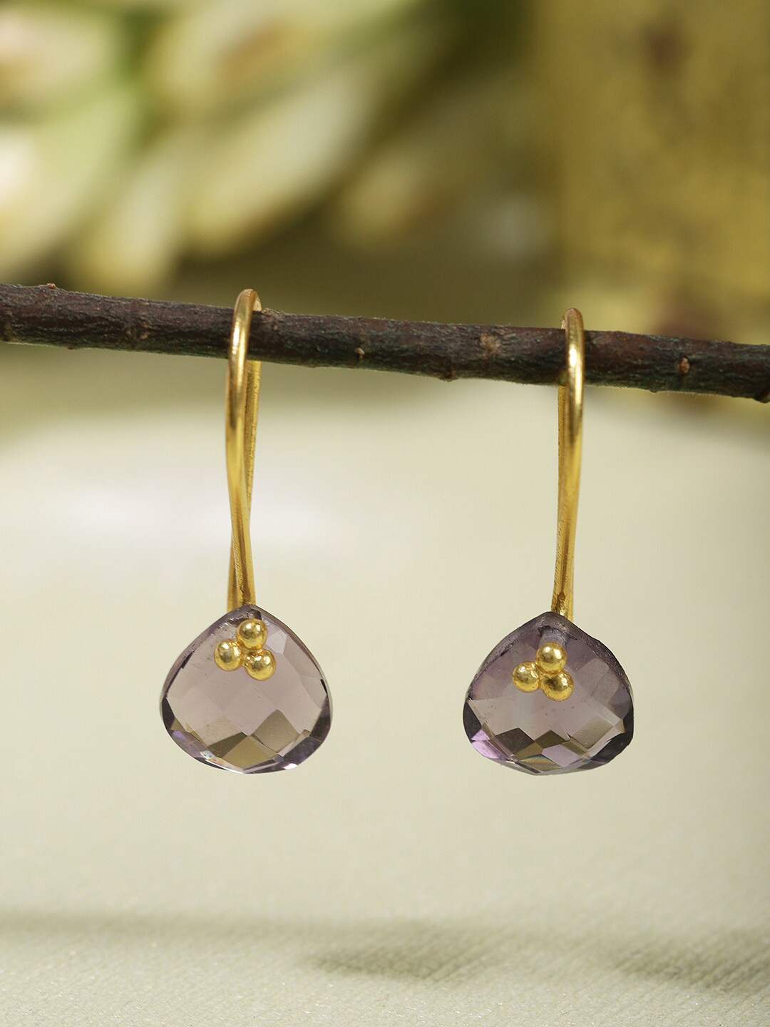 Berserk Gold-Plated & Grey Teardrop Shaped Drop Earrings