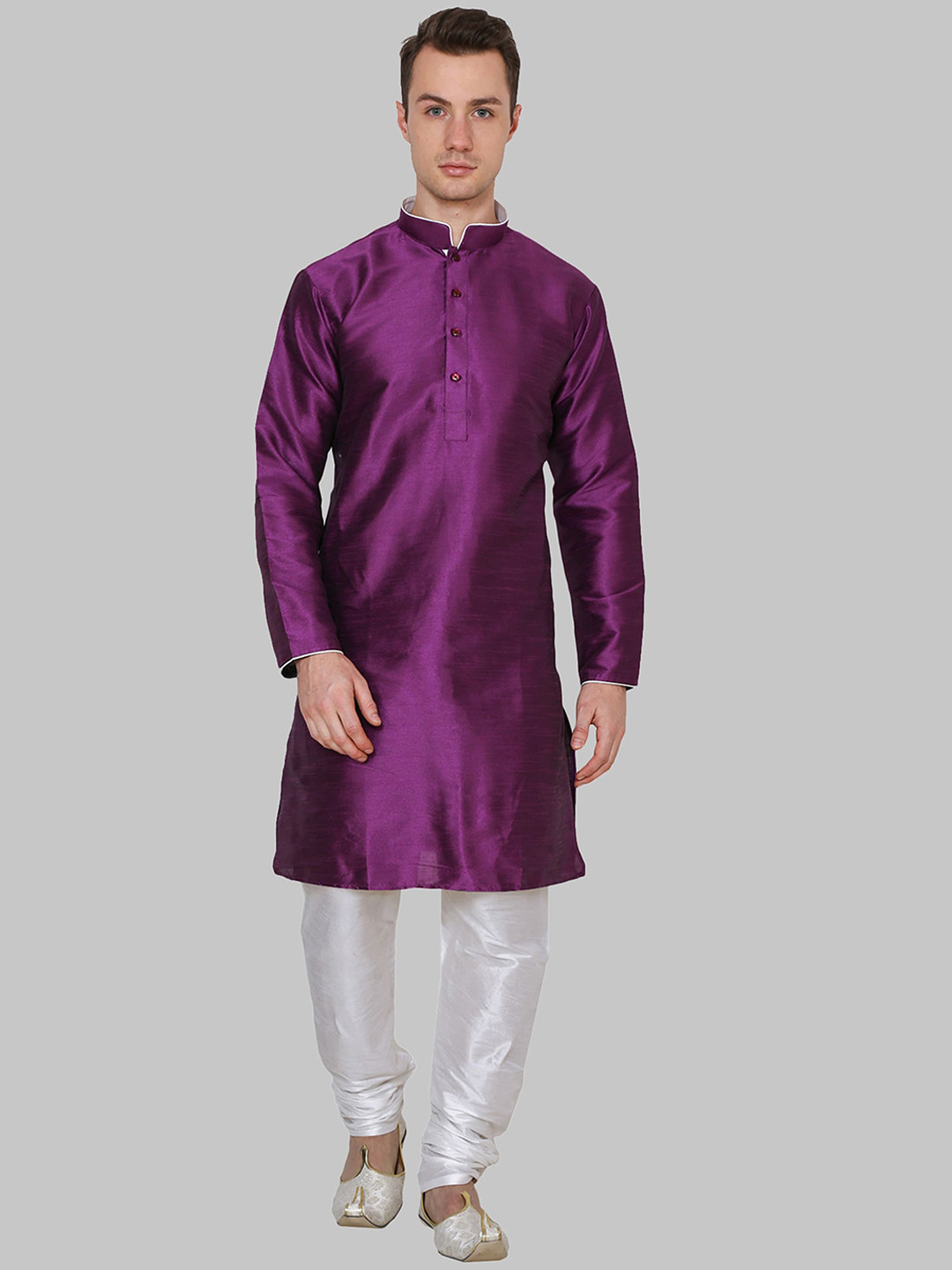 ROYAL KURTA Men Purple Dupion Silk Kurta with Pyjama Set