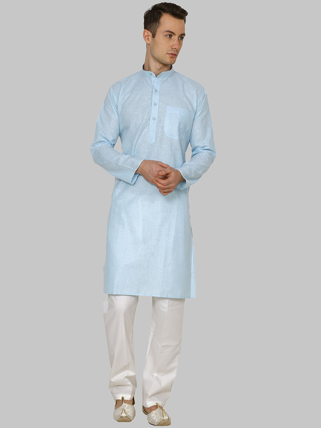 ROYAL KURTA Men Blue Linen Kurta with Pyjamas