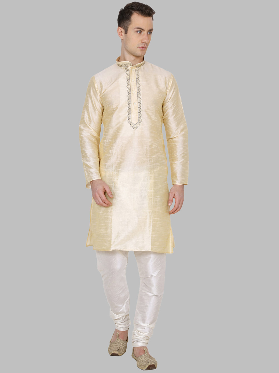 ROYAL KURTA Men Gold-Toned Dupion Silk Kurta with Pyjama Set