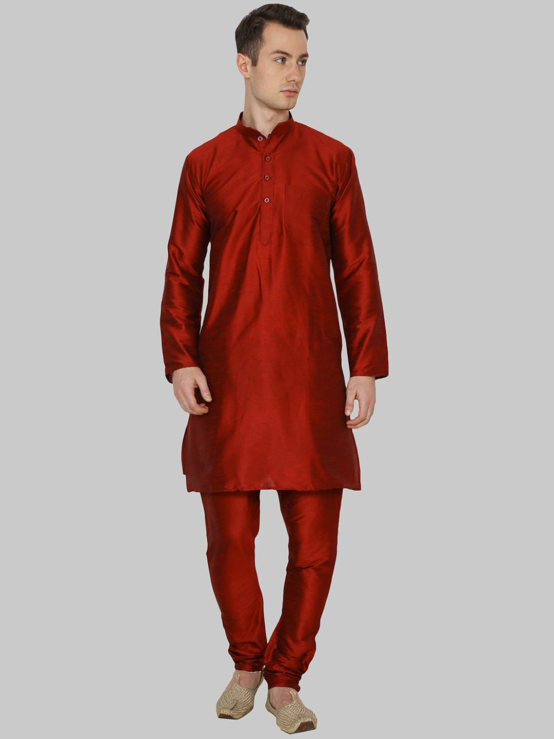 ROYAL KURTA Men Maroon Dupion Silk Kurta with Pyjamas
