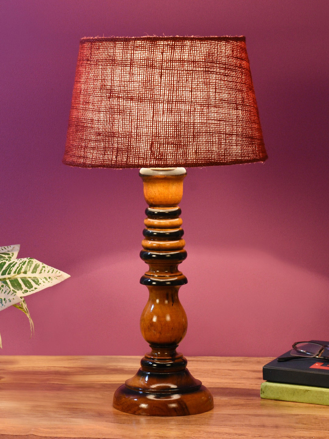 Foziq  Brown Wooden Textured Table Lamps