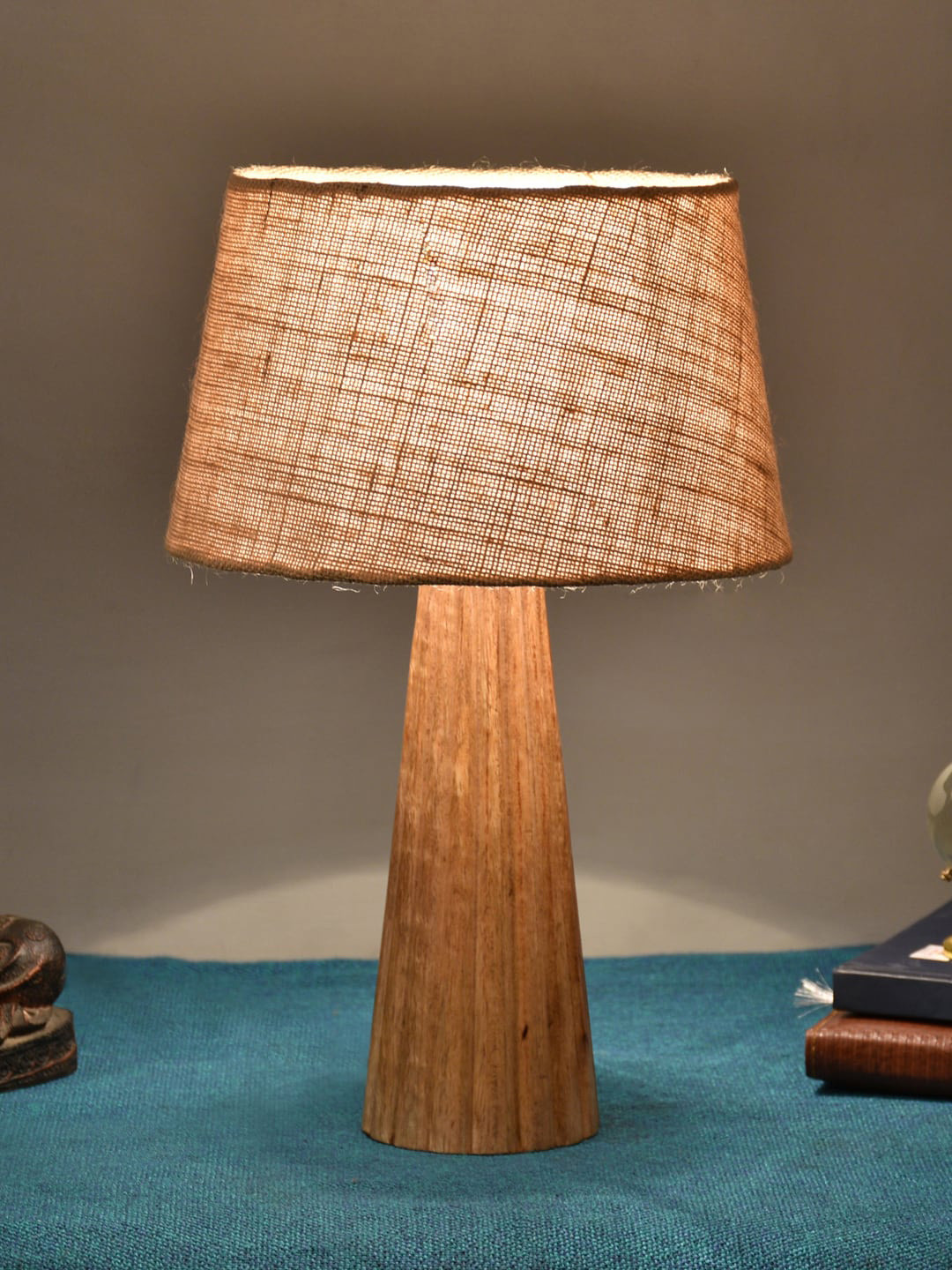 Foziq  Brown  Wood Textured Table Lamp