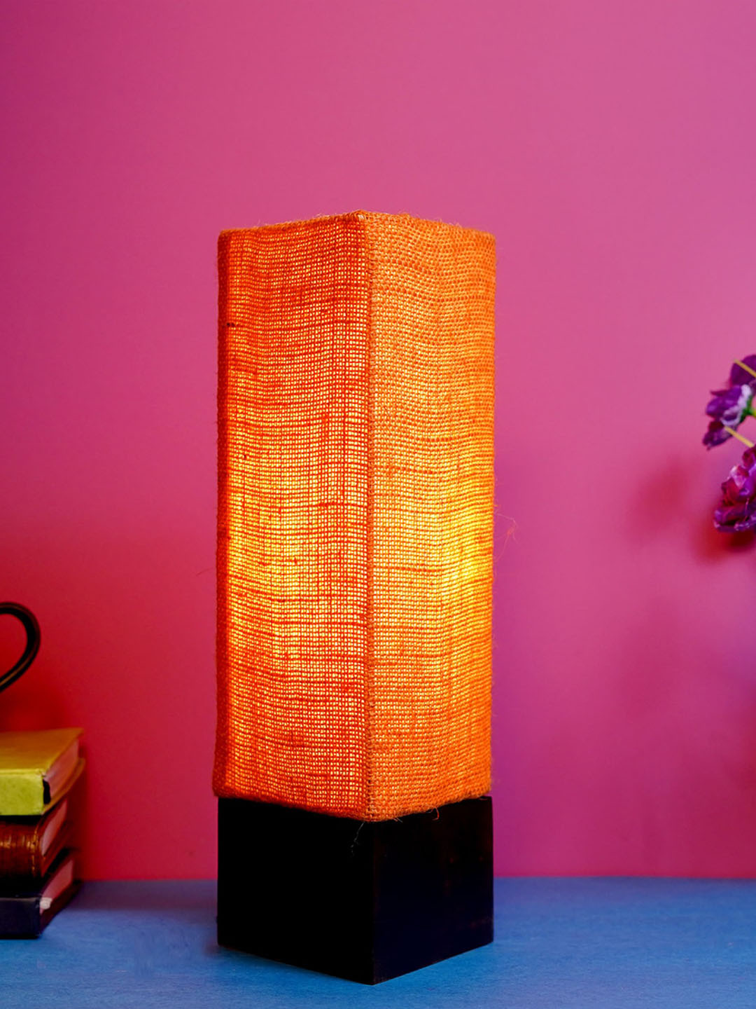 foziq Brown & Orange Coloured Solid Rectangular Wooden Table Lamps