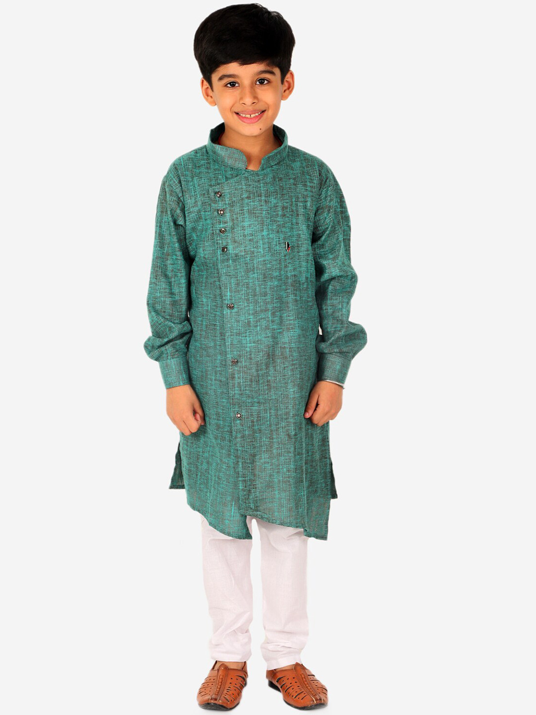 Pro-Ethic STYLE DEVELOPER Boys Green Self Design Kurta with Pyjama