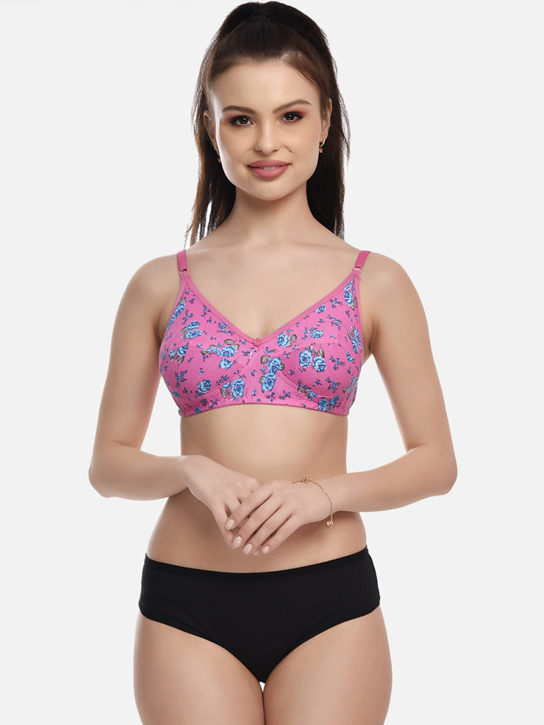 FIMS Women Pink Floral Lingerie Set