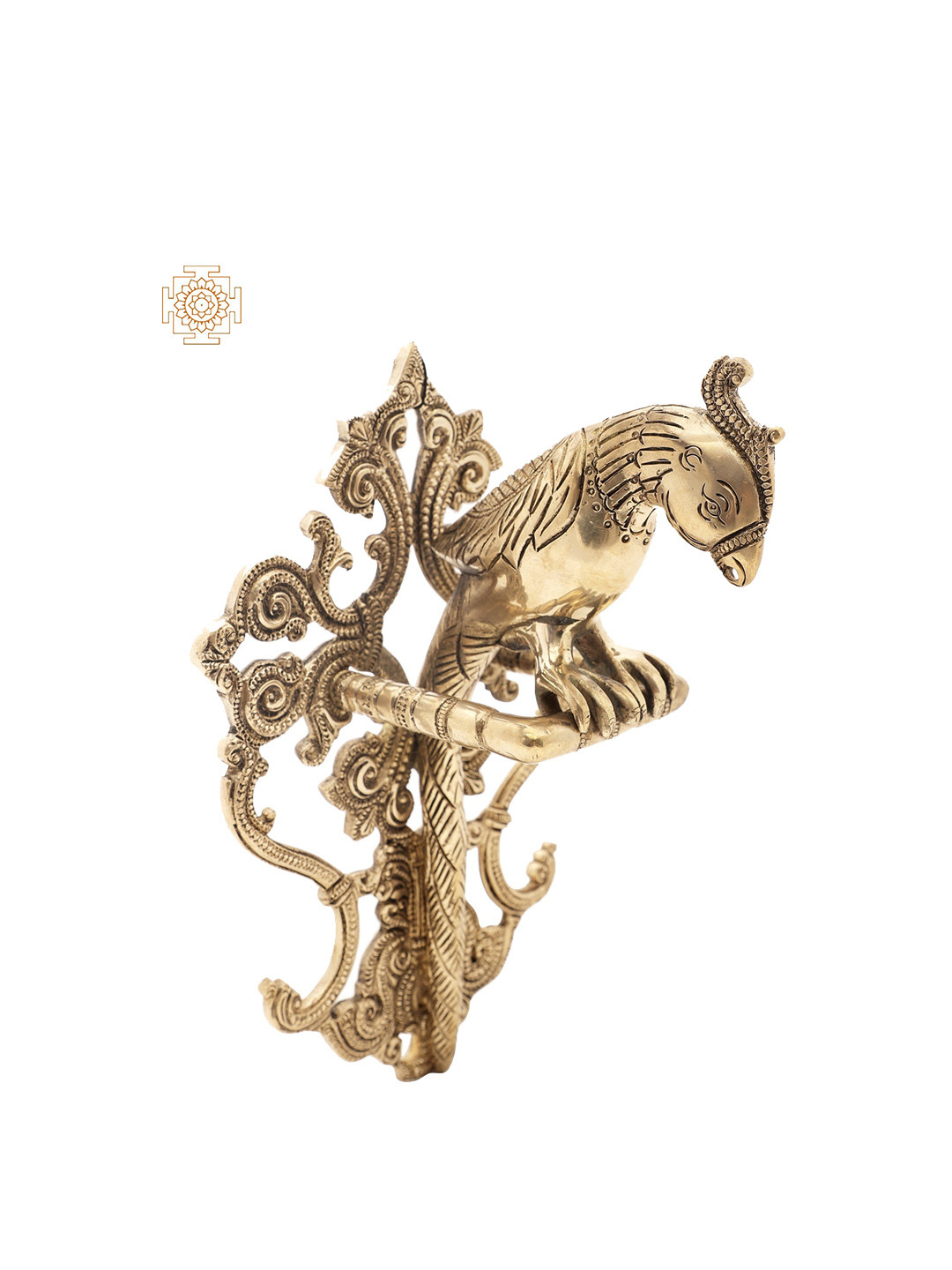 Exotic India Parrot Brass Glossy Wall Mounted Hall Wall Hangings-10In