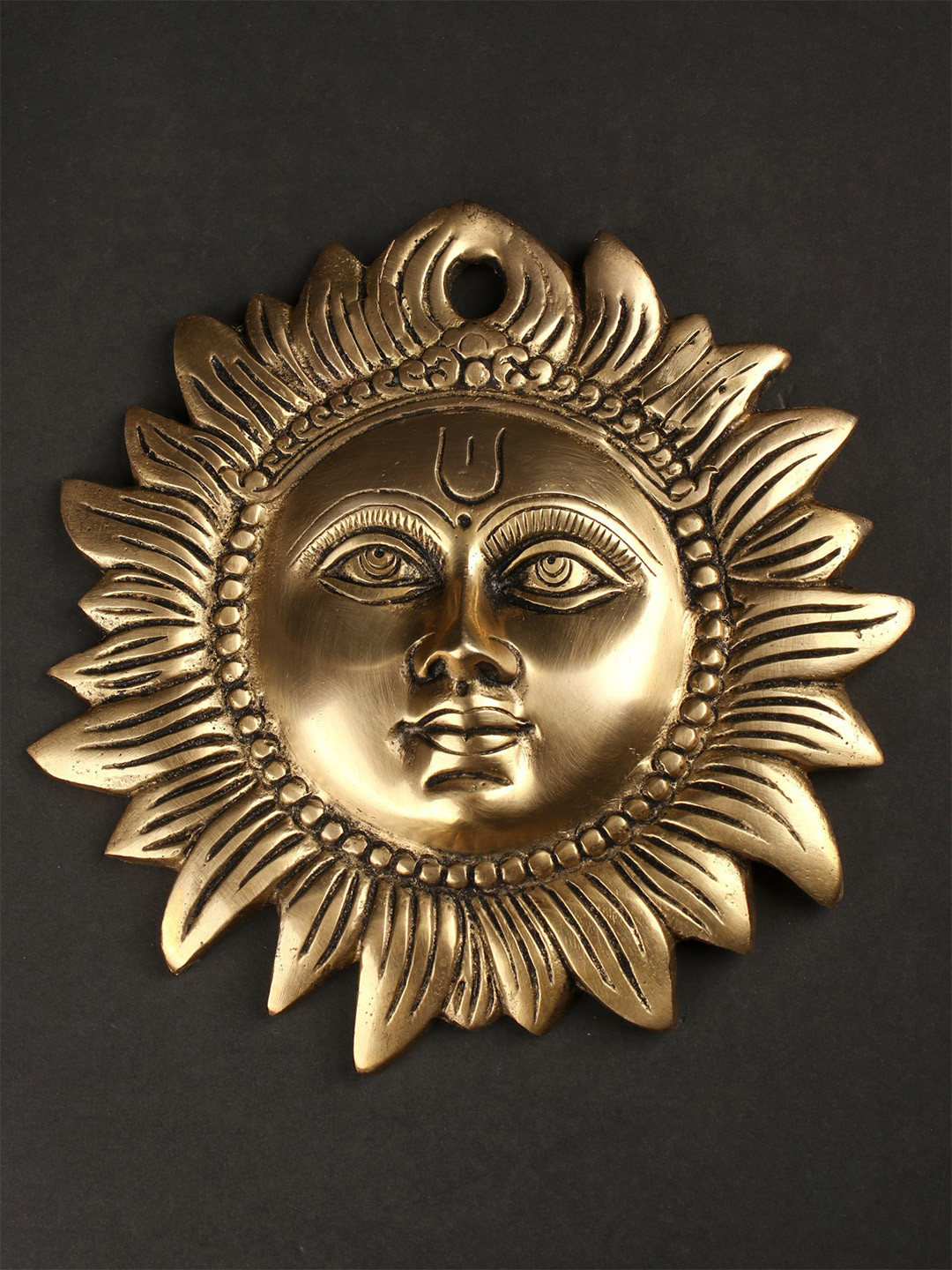 Exotic India Auspicious Motif of Sun Brass Floral Glossy Spiritual Wall Decor-9In