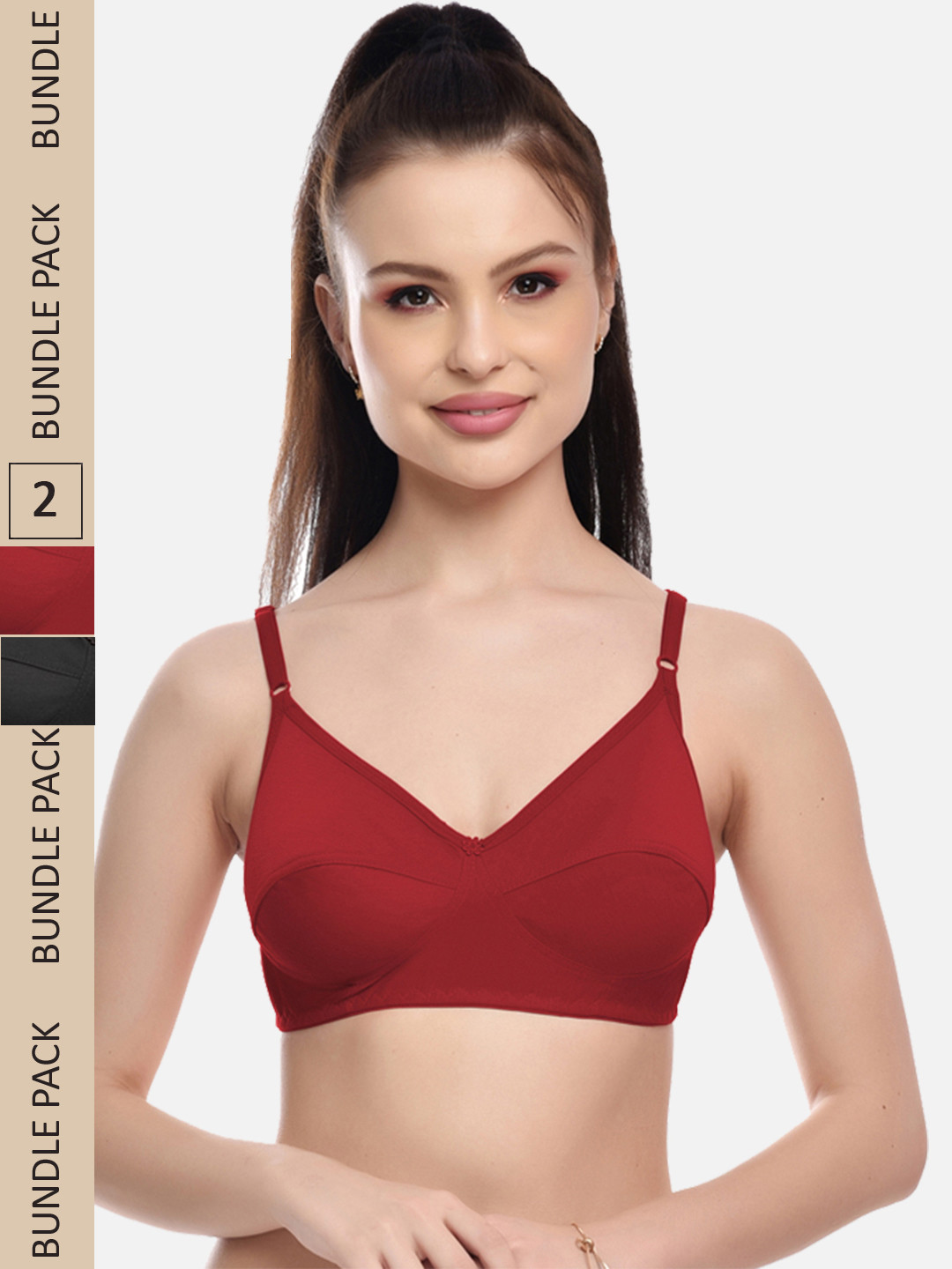 FIMS Black & Maroon Pack Of 2 Solid Bra
