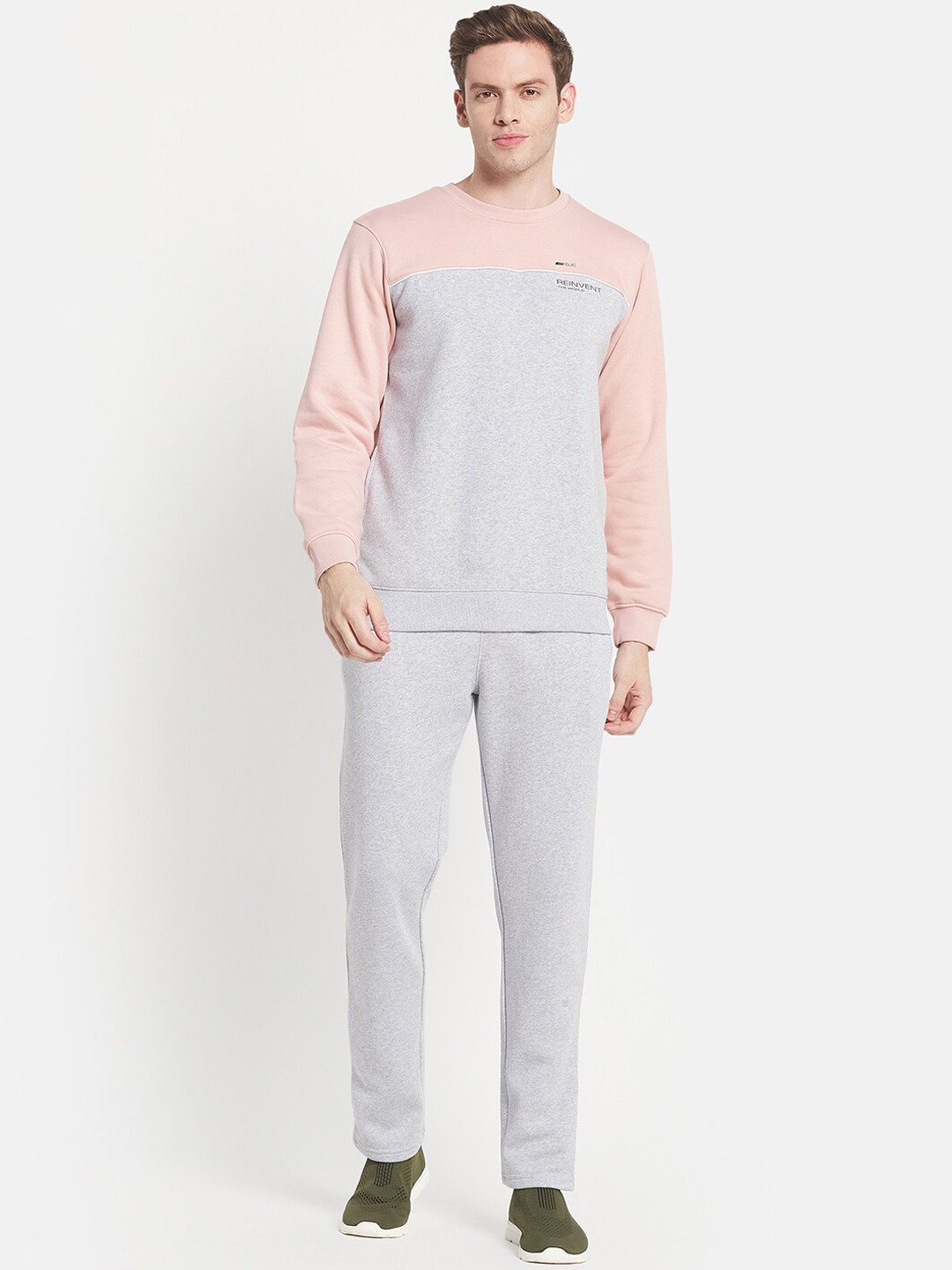 Octave Men Pink Colourblocked Cotton Sports Tracksuit