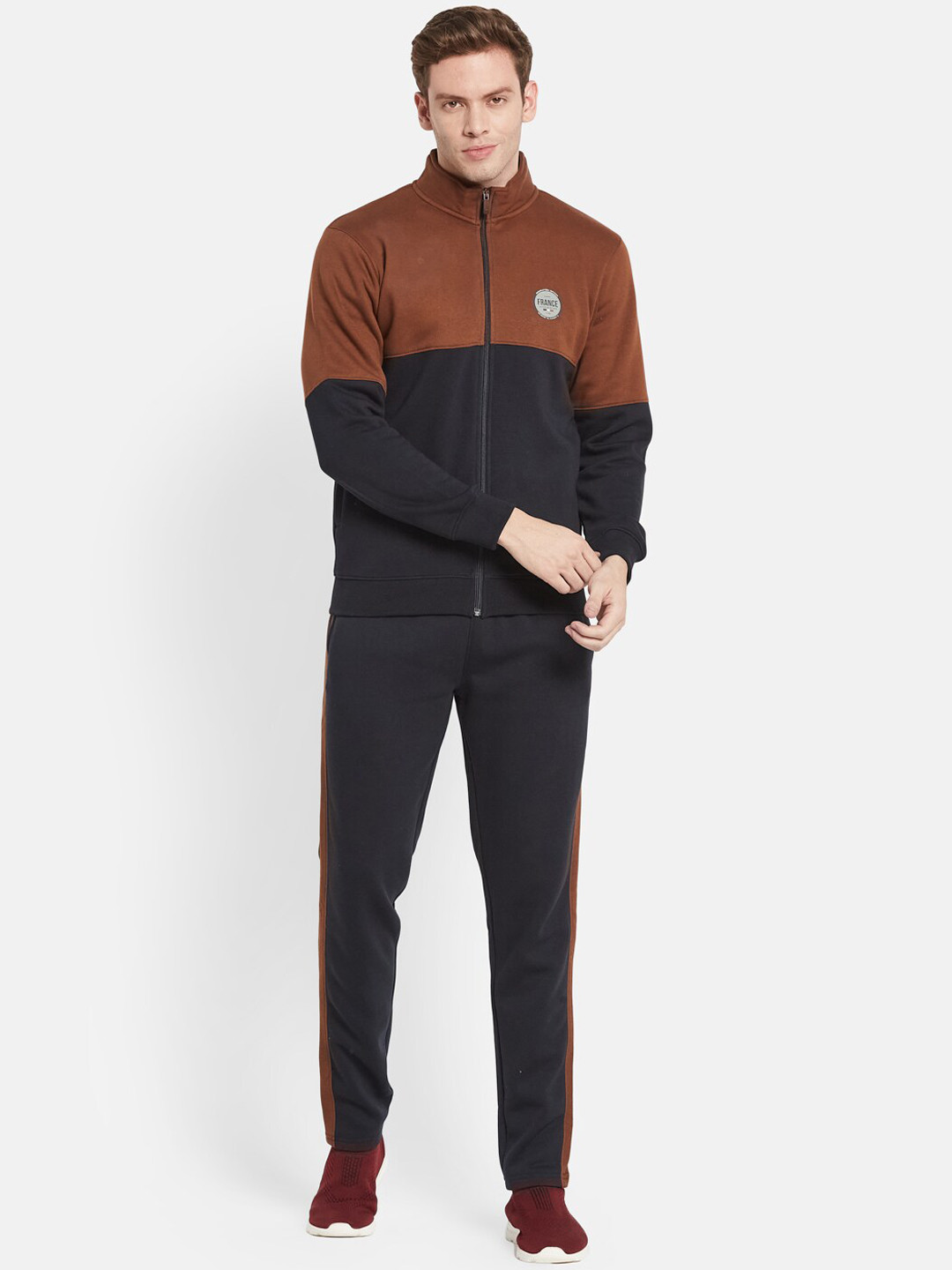 Octave Men Tan & Black Colourblocked Tracksuits