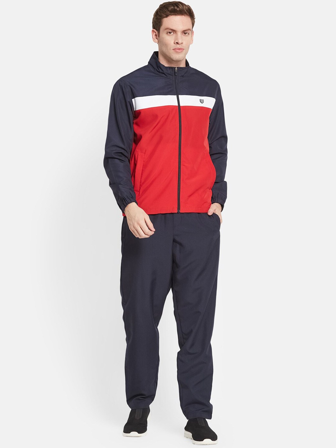 Octave Men Navy Blue & Red Colorblocked Tracksuits