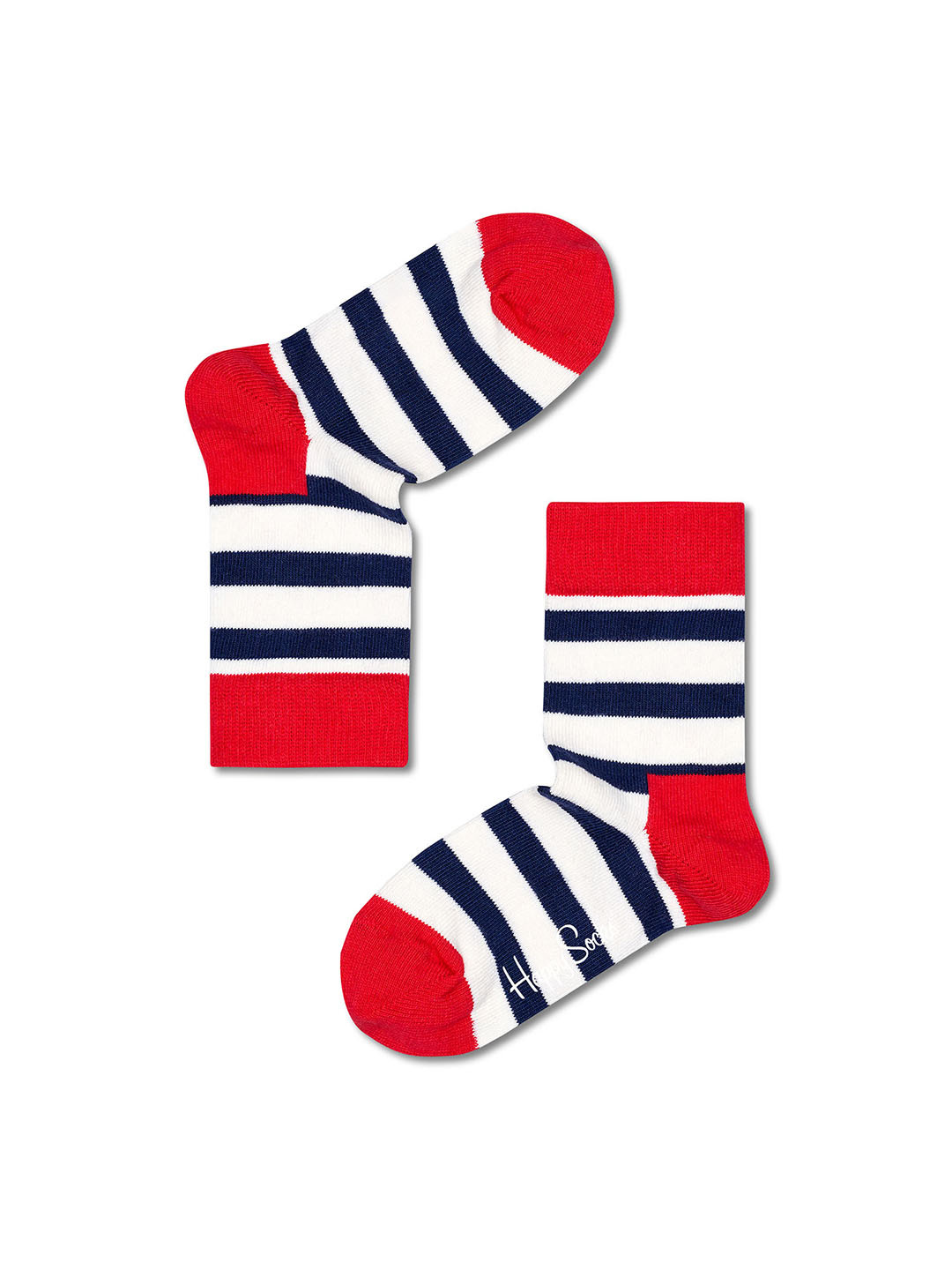 Happy Socks Kids White & Black Striped Cotton Above Ankle Socks