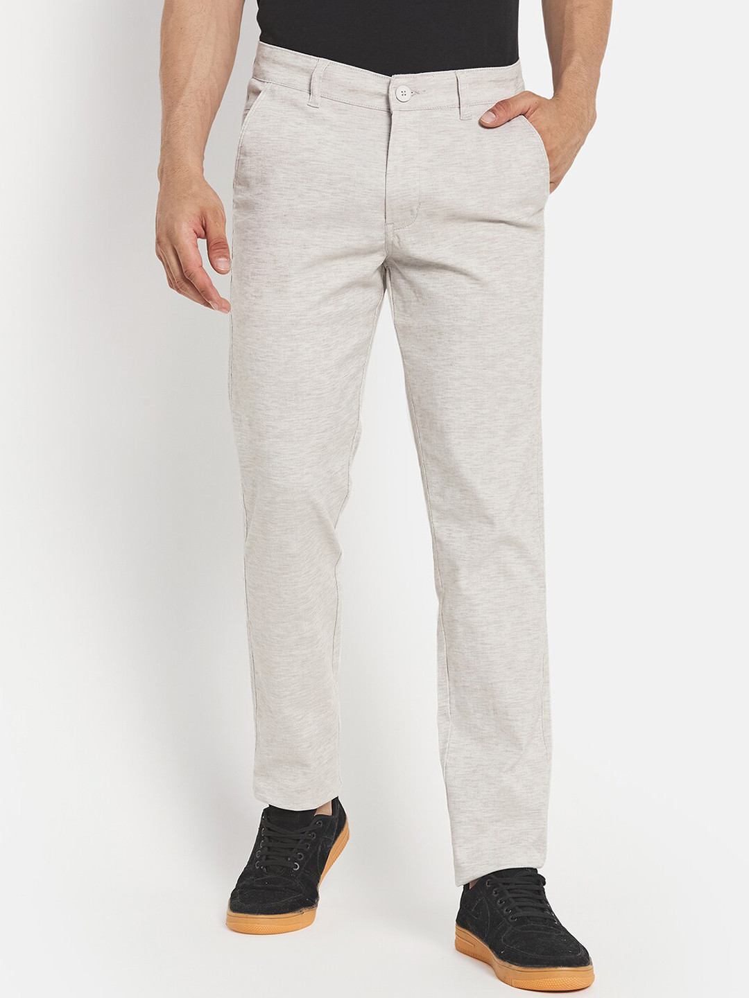 Octave Men Off White Casual Trouser
