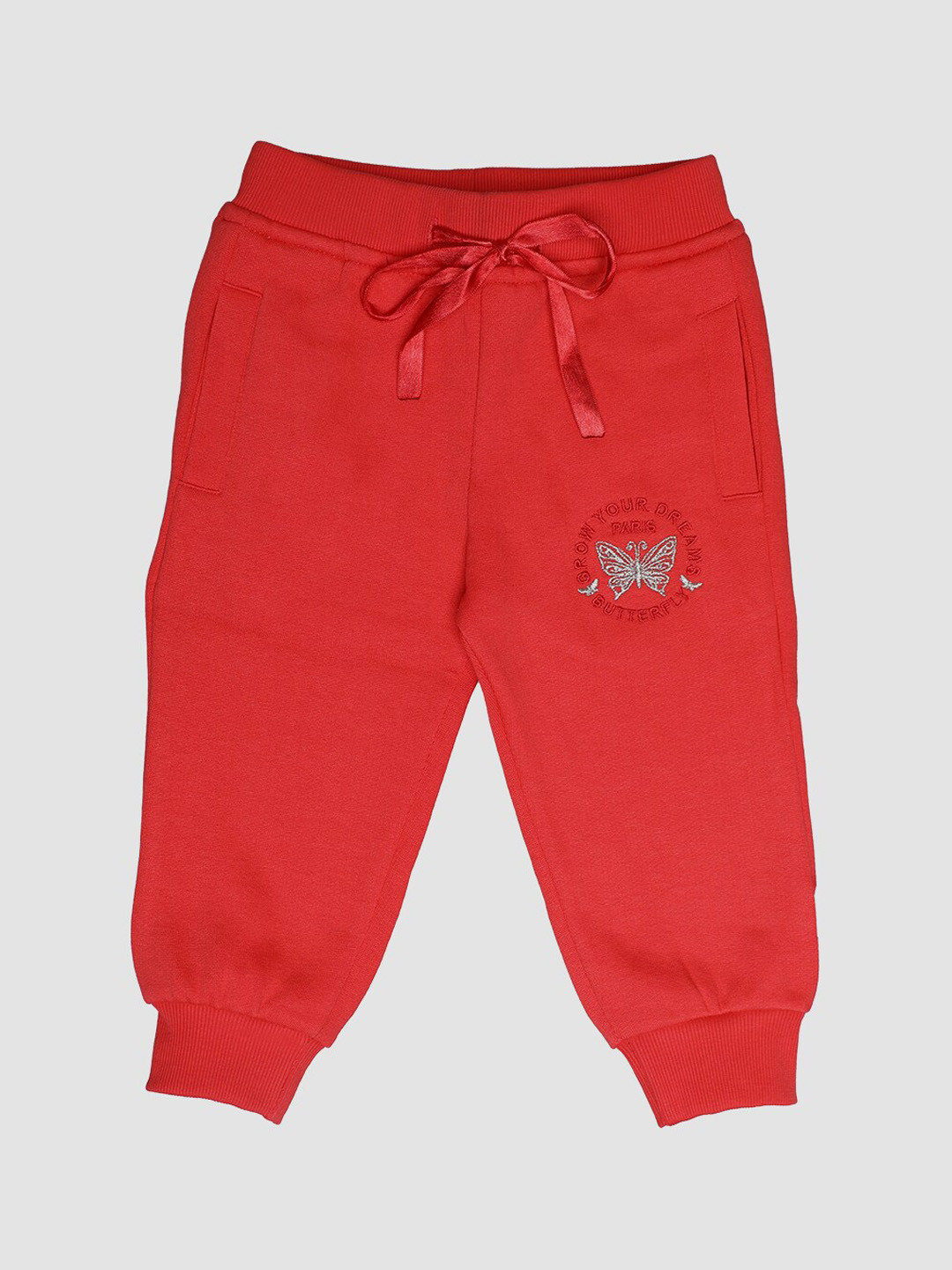 CHIMPRALA Girls Peach-Colored Solid Cotton Jogger